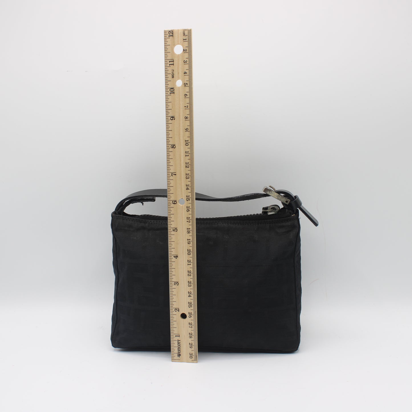 Fendi Black Zucca Canvas Leather Strap Mini Hand Bag