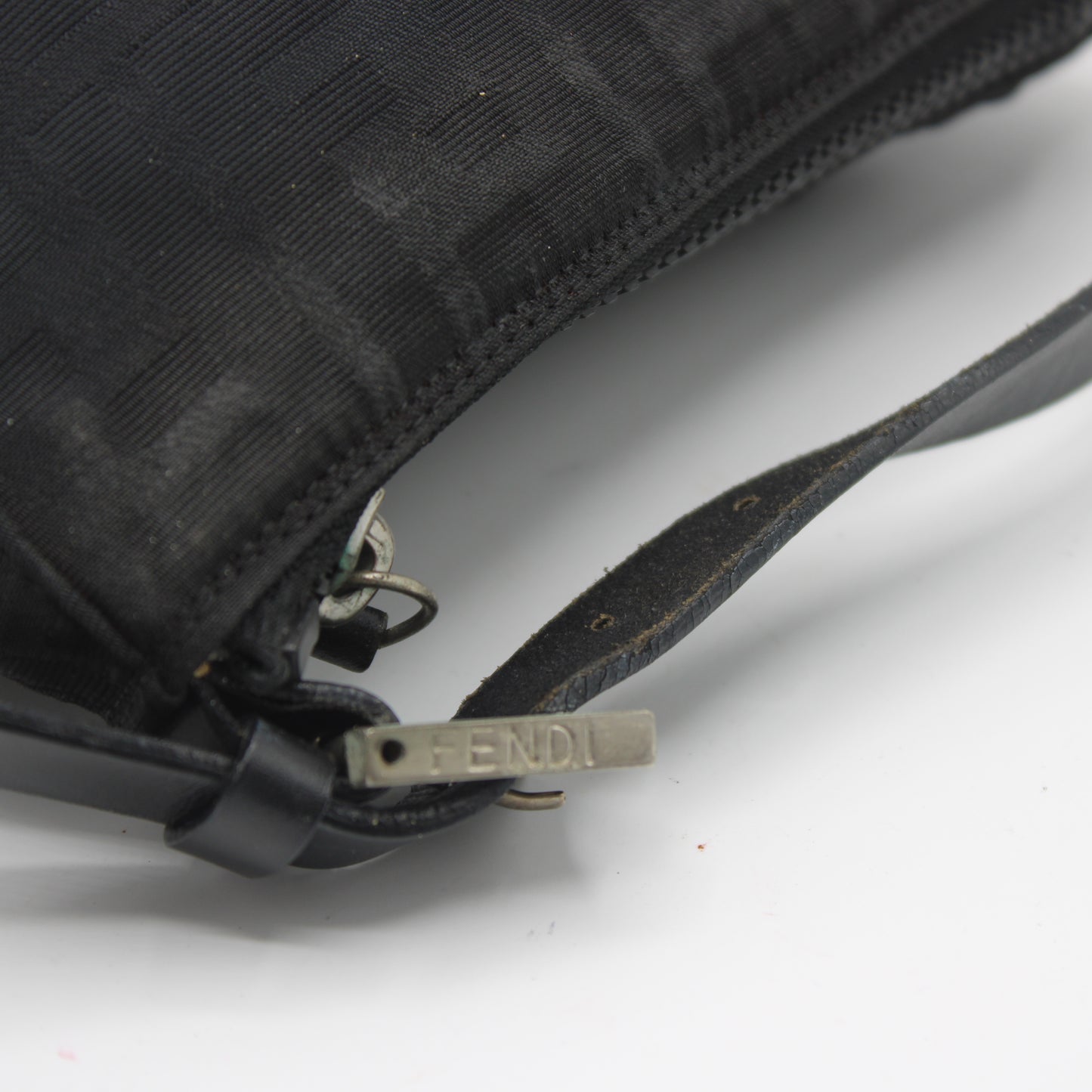 Fendi Black Zucca Canvas Leather Strap Mini Hand Bag