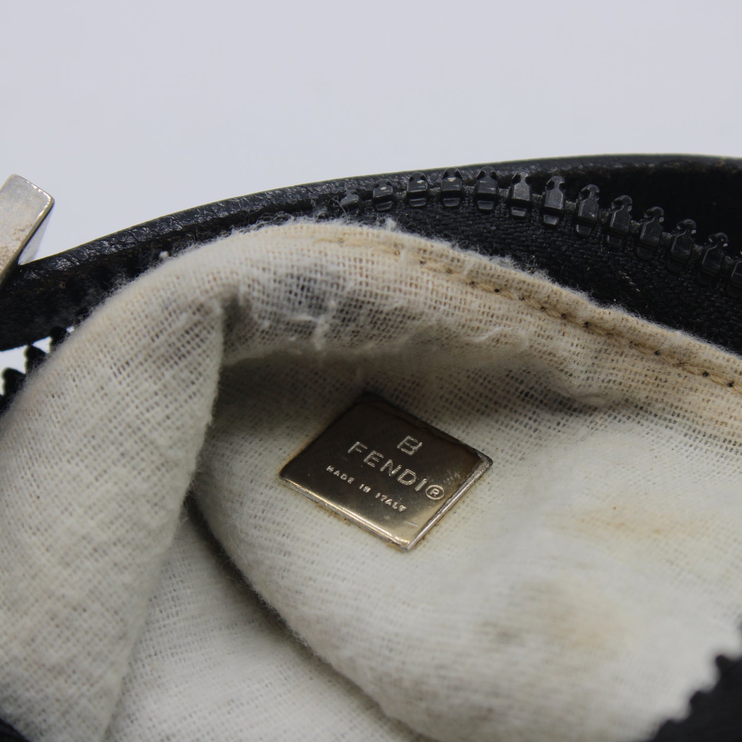 Fendi Black Zucca Canvas Leather Strap Mini Hand Bag
