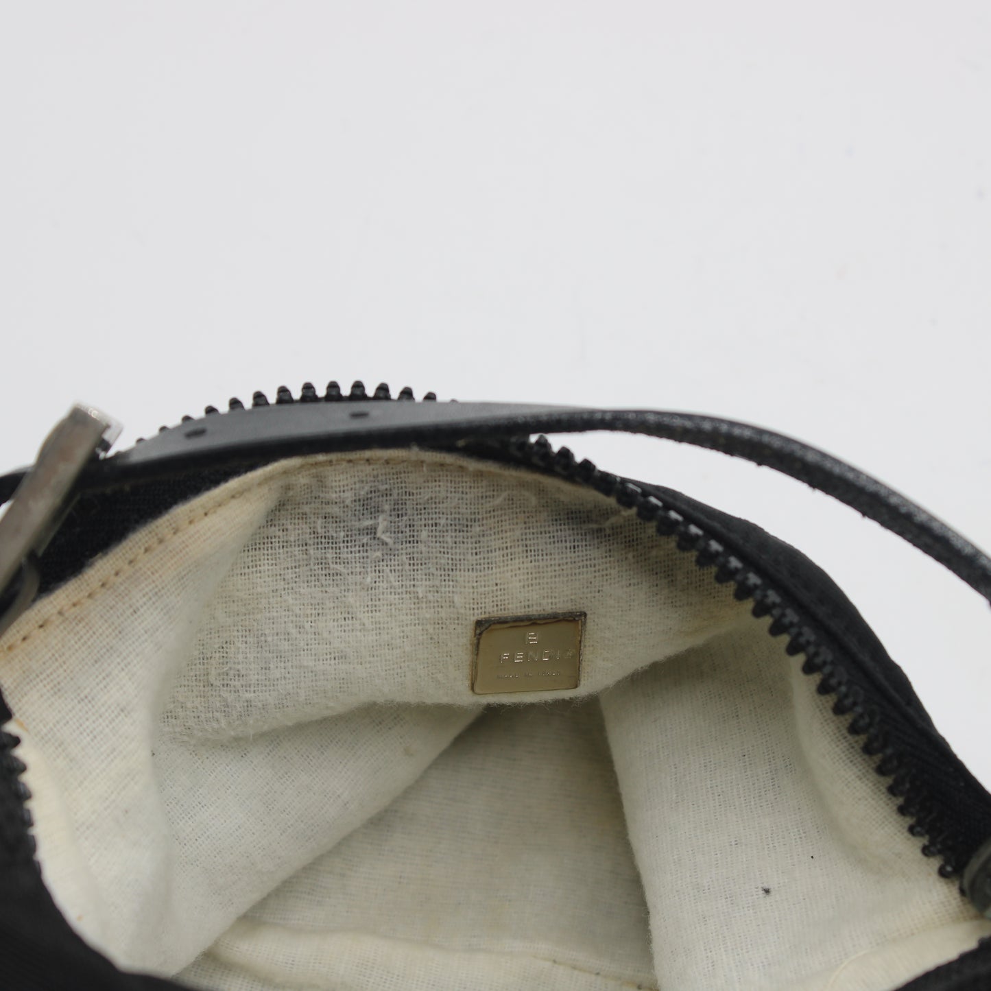 Fendi Black Zucca Canvas Leather Strap Mini Hand Bag