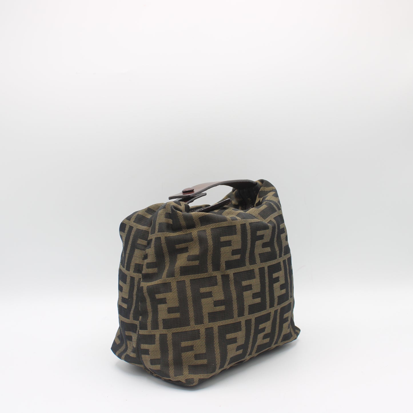 Fendi Brown Zucca Canvas Pouch Handbag With Leather Handle