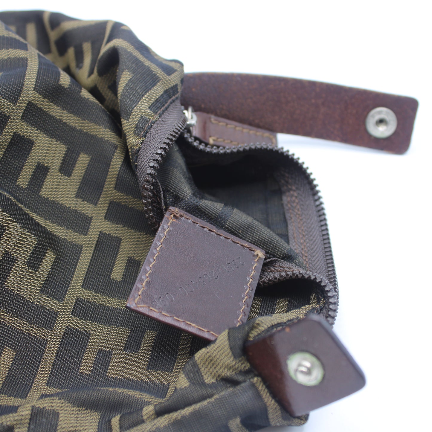Fendi Brown Zucca Canvas Pouch Handbag With Leather Handle