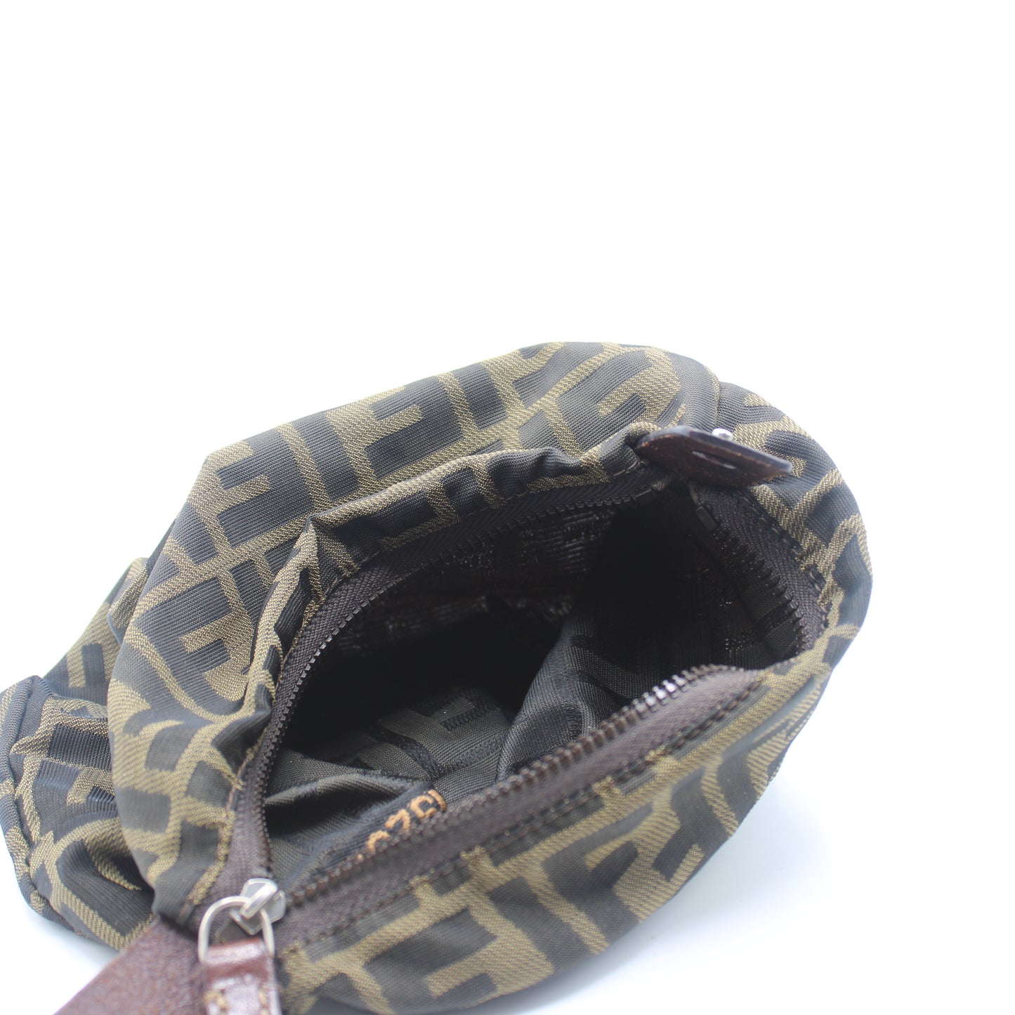 Fendi Brown Zucca Canvas Pouch Handbag With Leather Handle