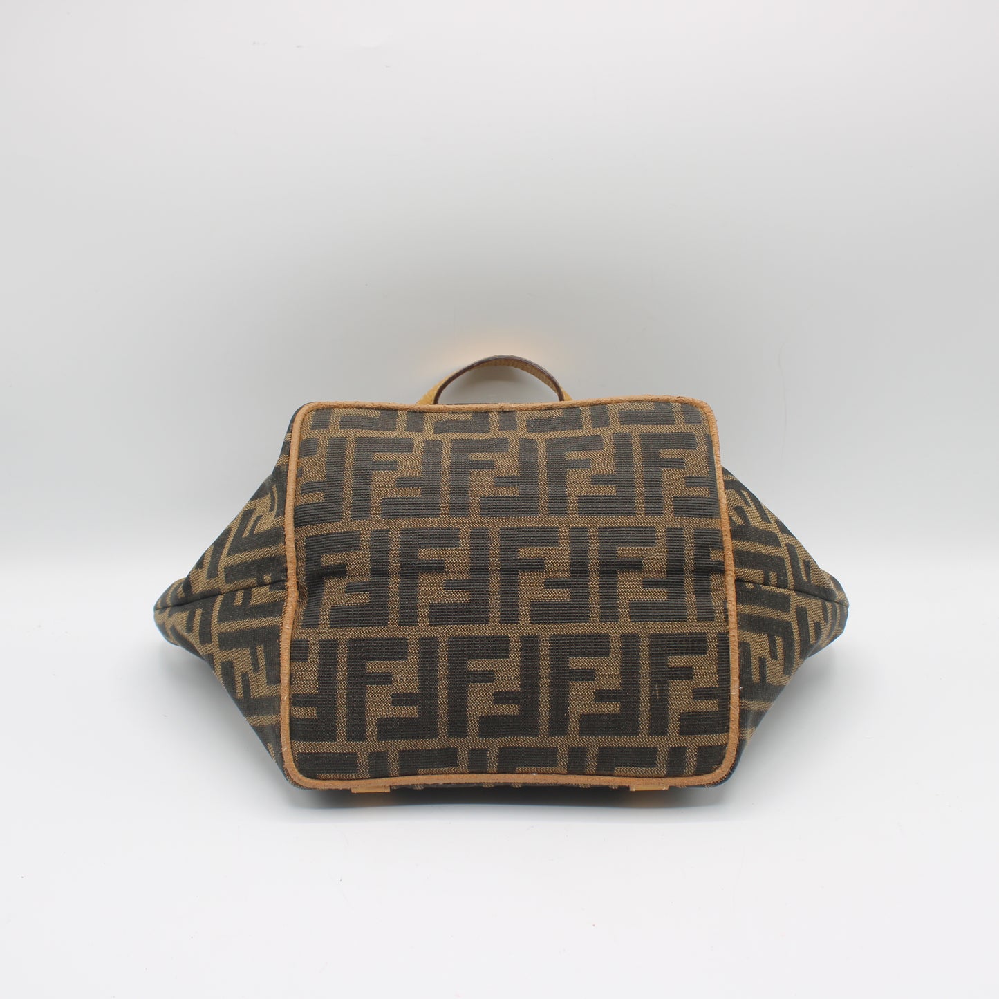 Fendi Brown Zucca Canvas Beige Leather Mini Hand Bag