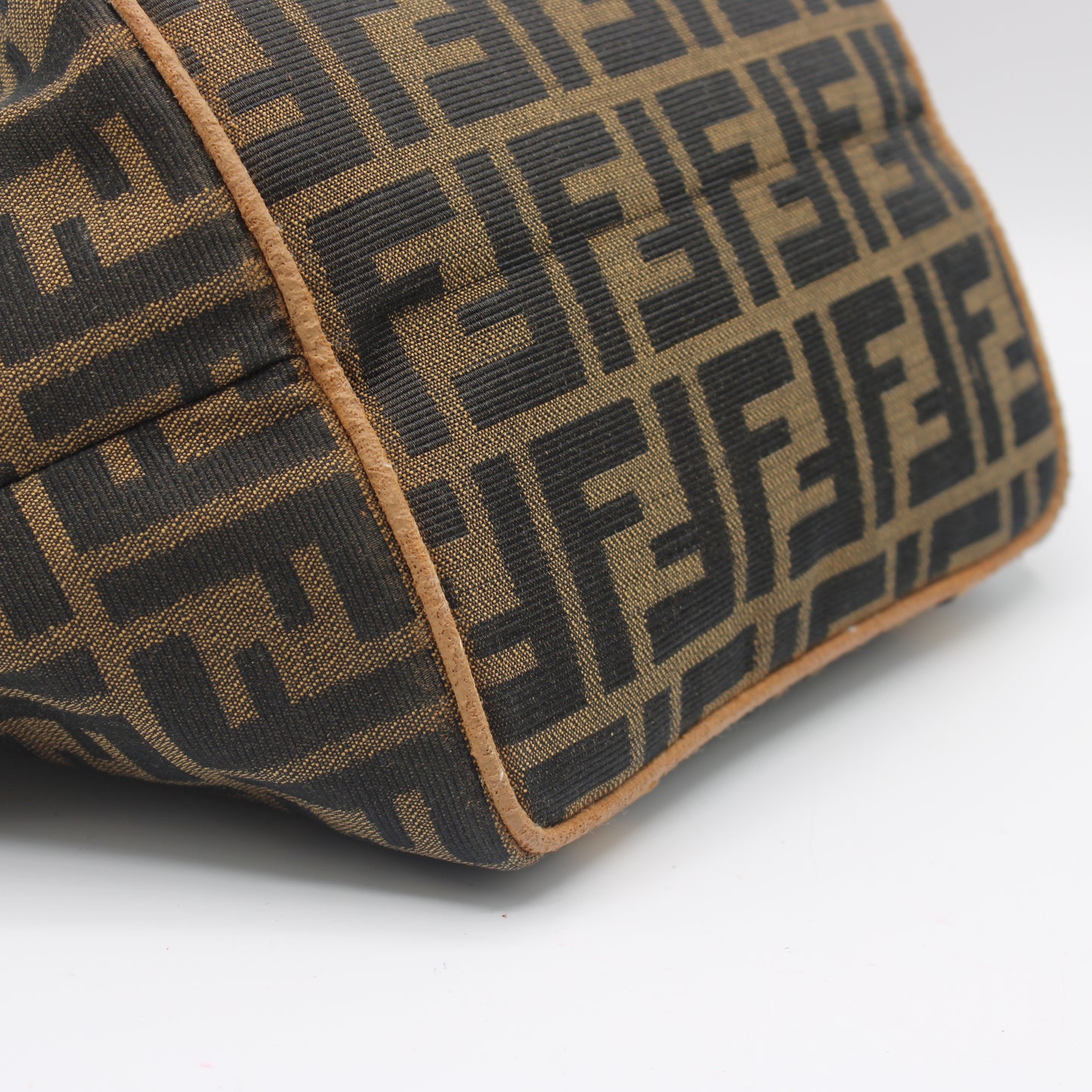 Fendi Brown Zucca Canvas Beige Leather Mini Hand Bag