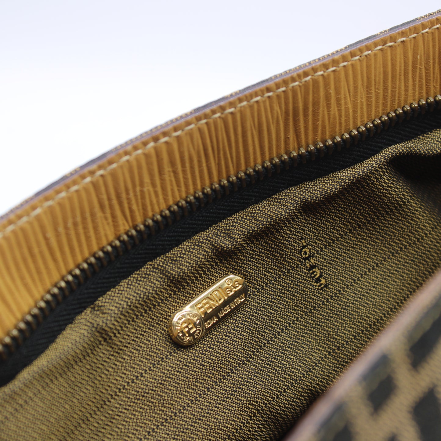 Fendi Brown Zucca Canvas Beige Leather Mini Hand Bag