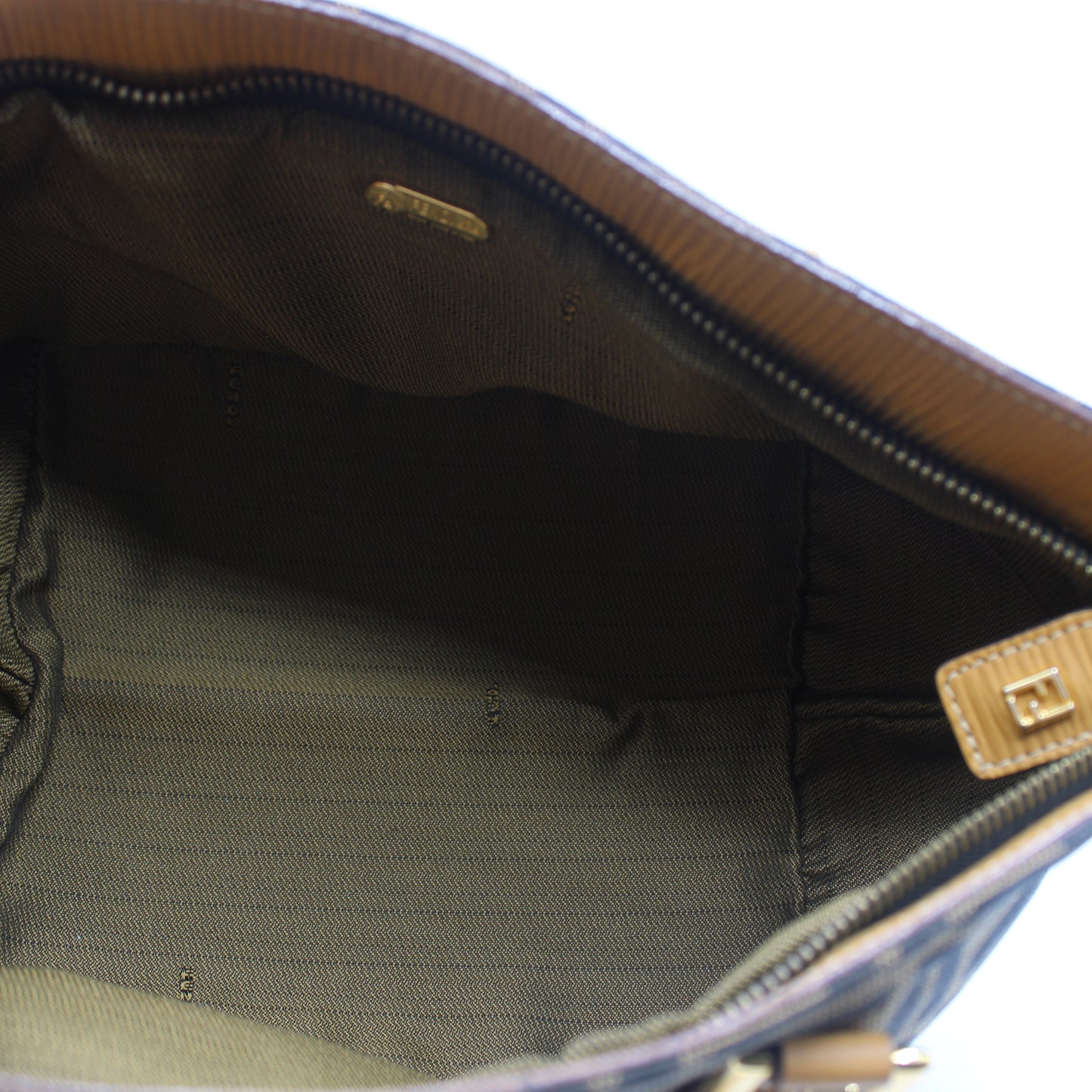 Fendi Brown Zucca Canvas Beige Leather Mini Hand Bag