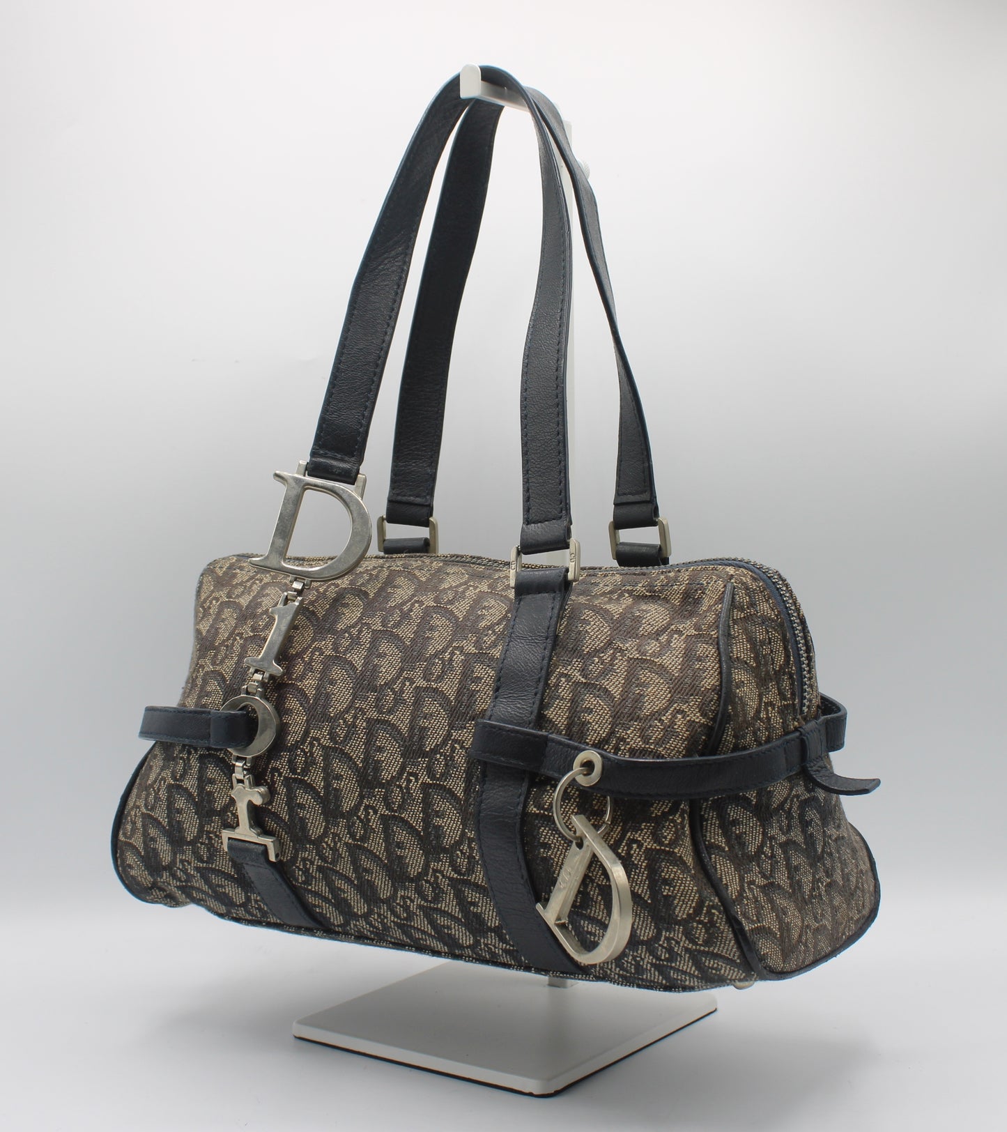 Christian Dior Trotter Canvas And Leather Navy Hand Bag