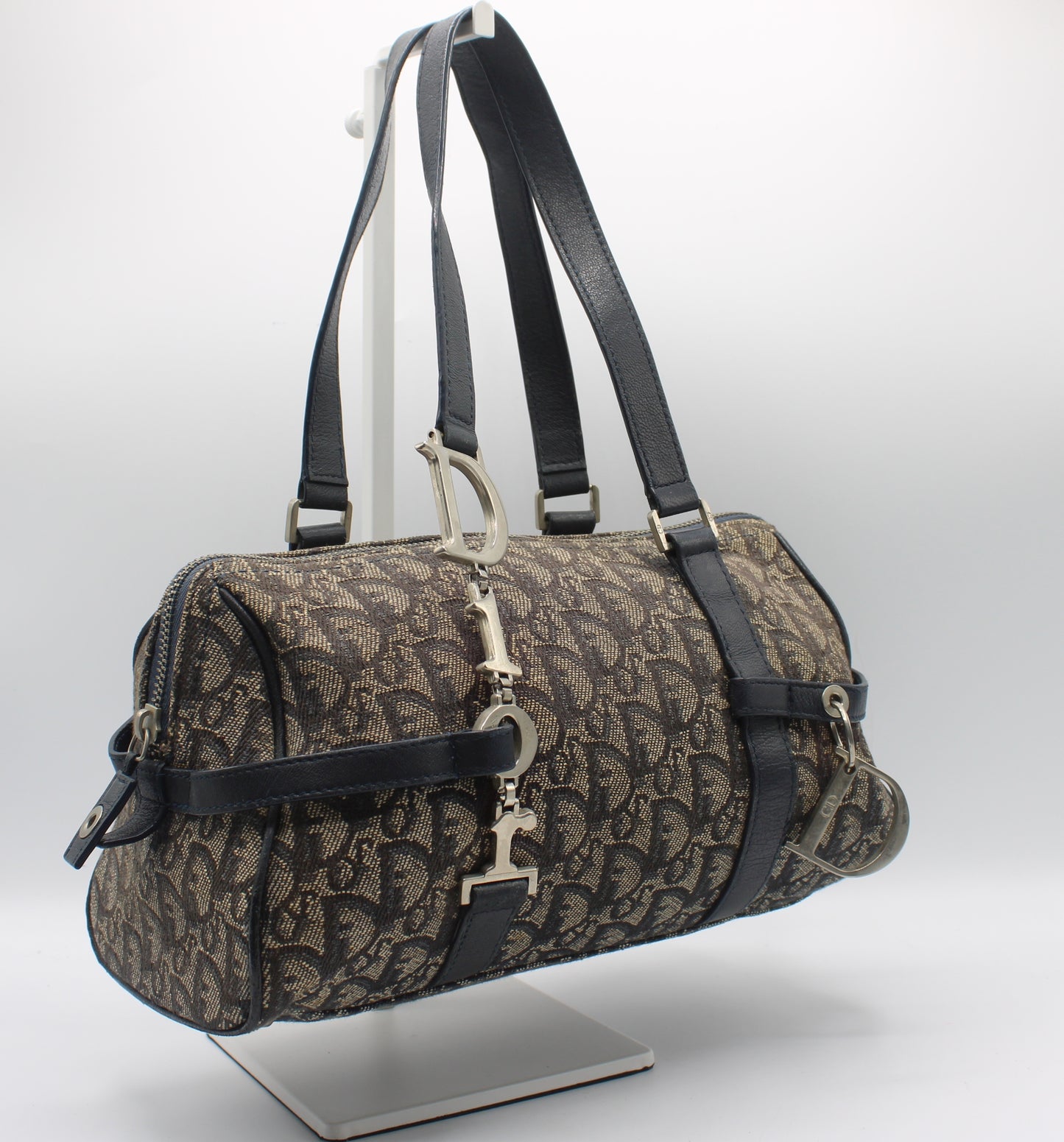 Christian Dior Trotter Canvas And Leather Navy Hand Bag