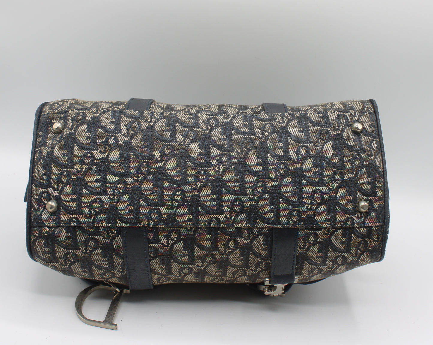 Christian Dior Trotter Canvas And Leather Navy Hand Bag