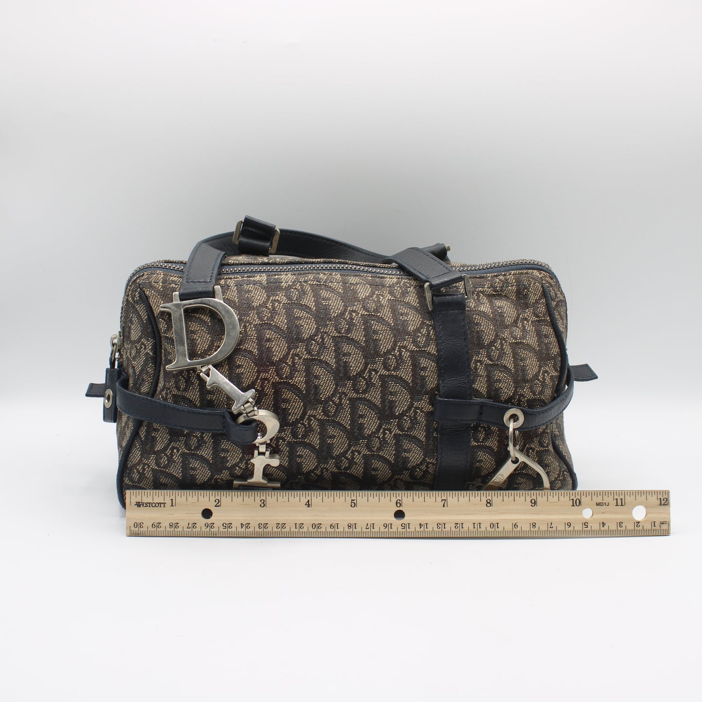 Christian Dior Trotter Canvas And Leather Navy Hand Bag