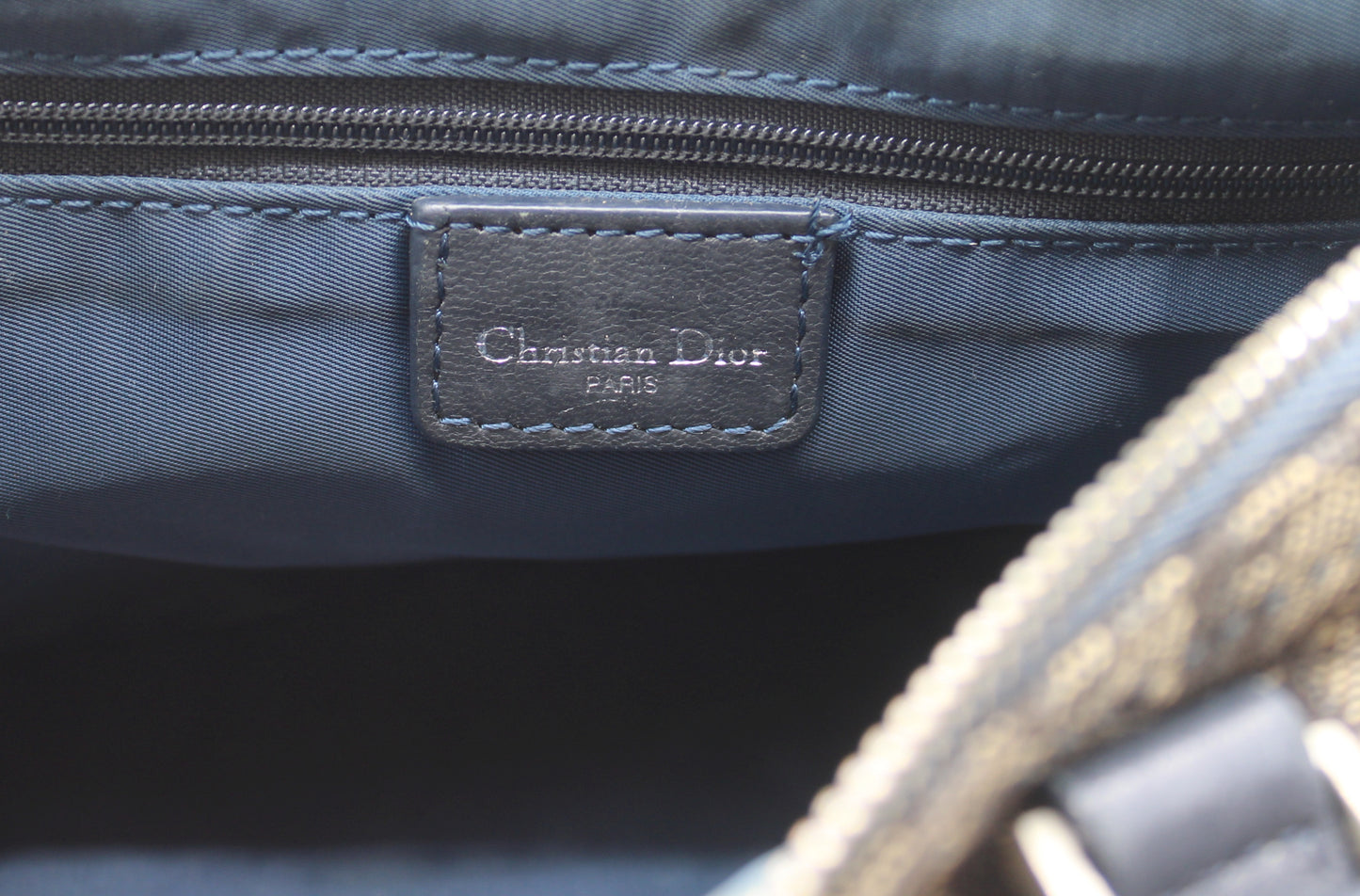 Christian Dior Trotter Canvas And Leather Navy Hand Bag