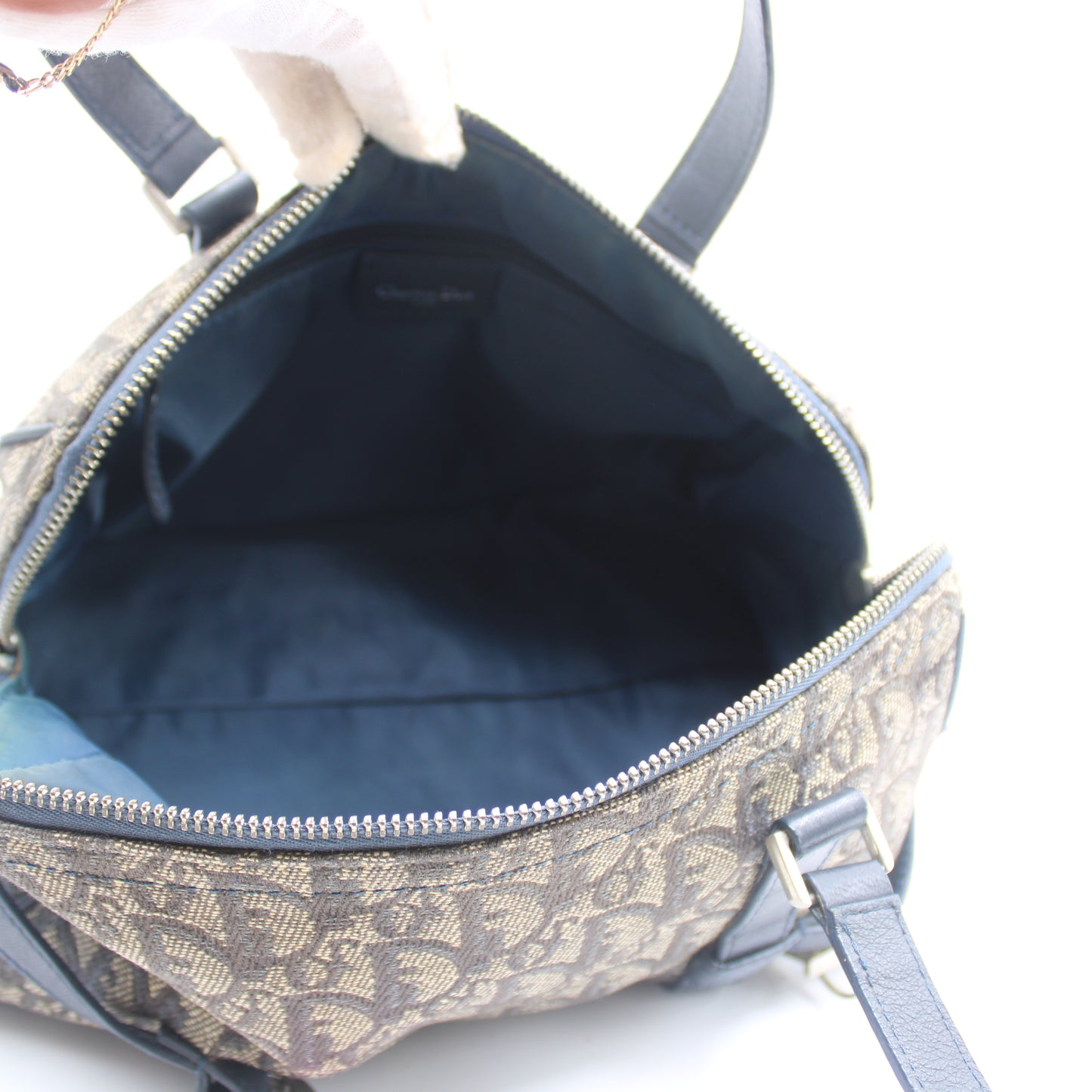 Christian Dior Trotter Canvas And Leather Navy Hand Bag