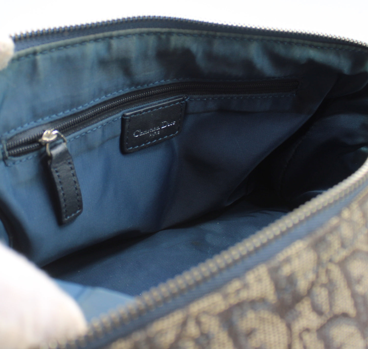 Christian Dior Trotter Canvas And Leather Navy Hand Bag