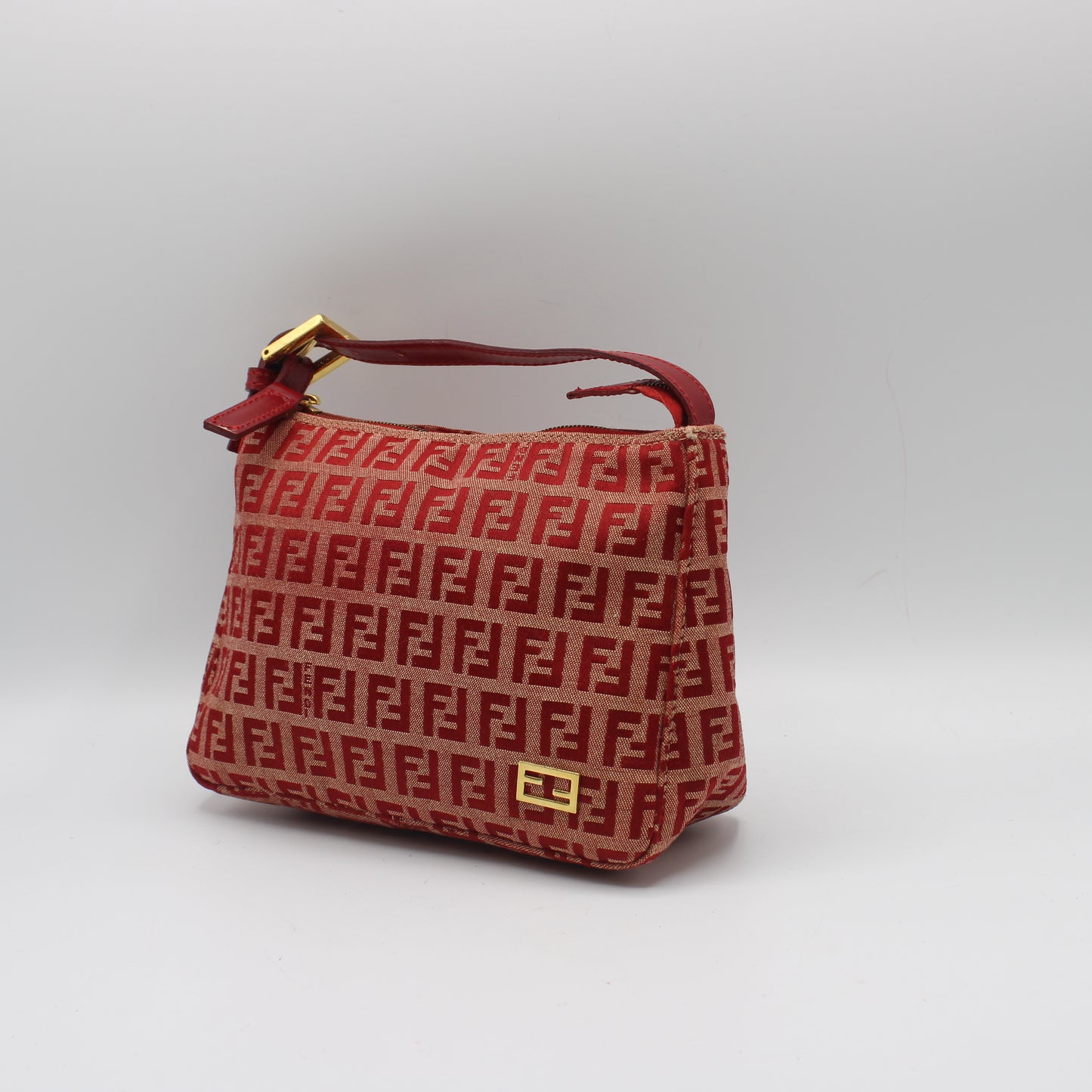 Fendi Red Canvas Zucca Monogram Mini Pouch Handbag