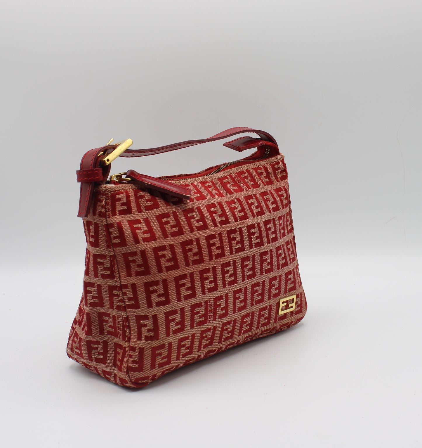 Fendi Red Canvas Zucca Monogram Mini Pouch Handbag