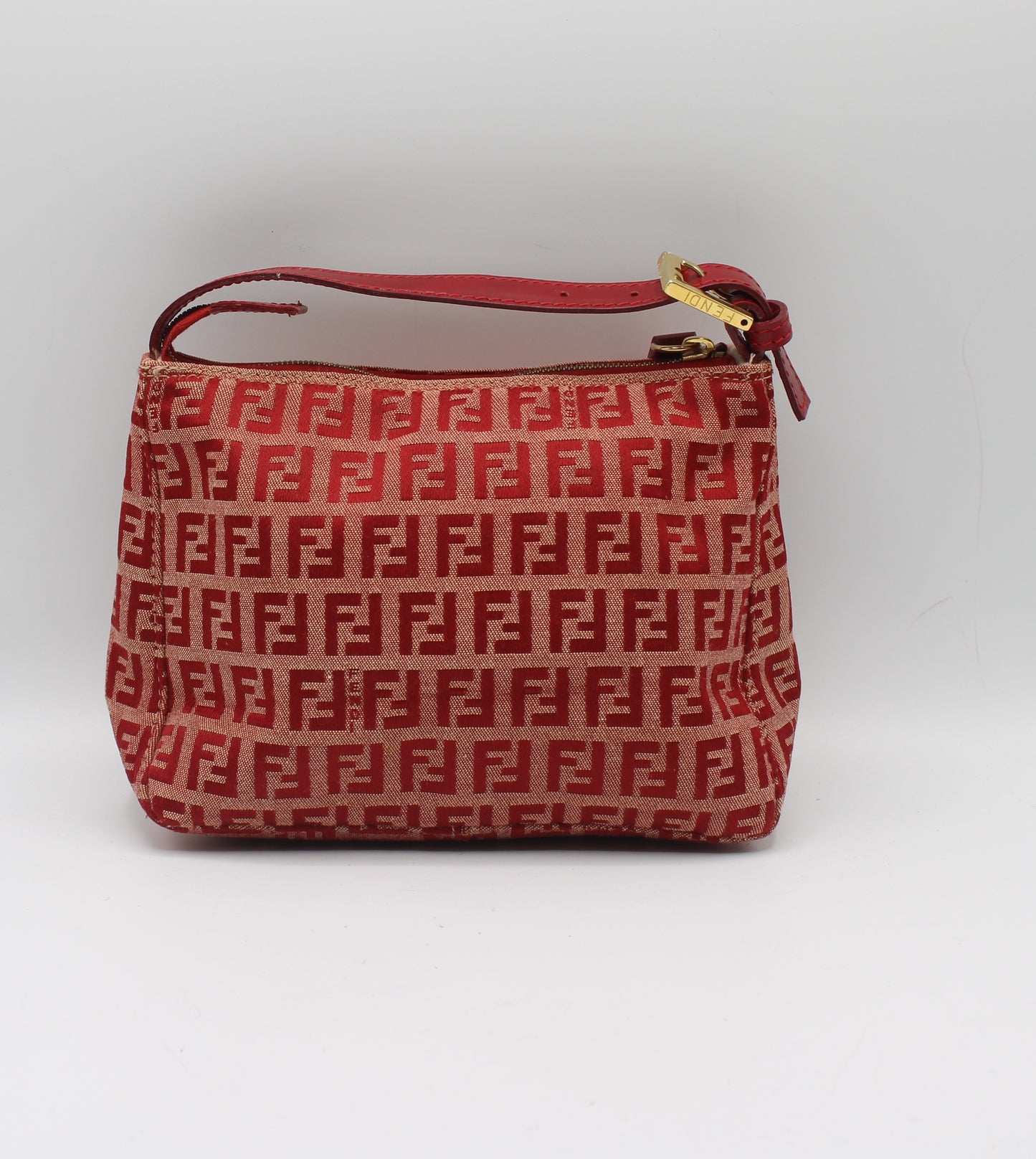Fendi Red Canvas Zucca Monogram Mini Pouch Handbag
