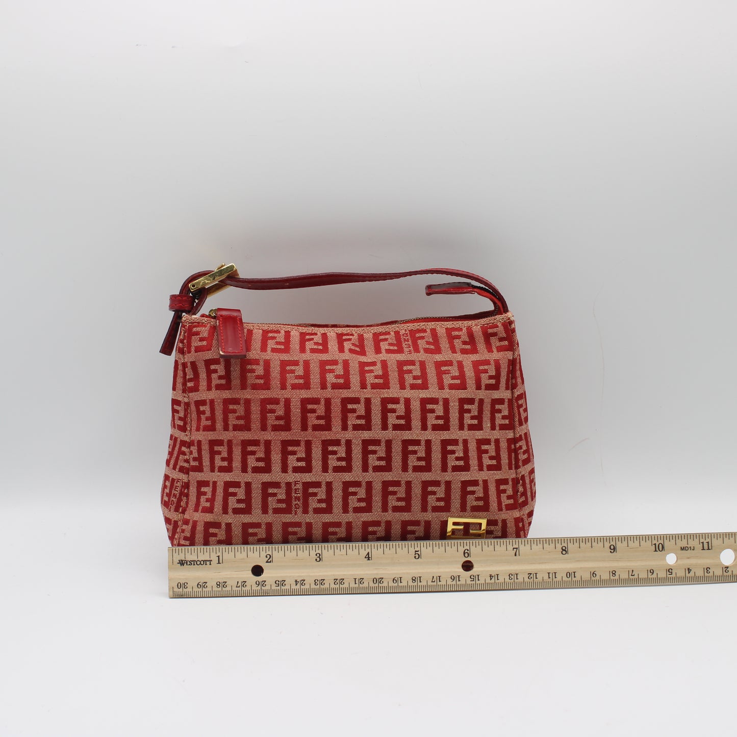 Fendi Red Canvas Zucca Monogram Mini Pouch Handbag