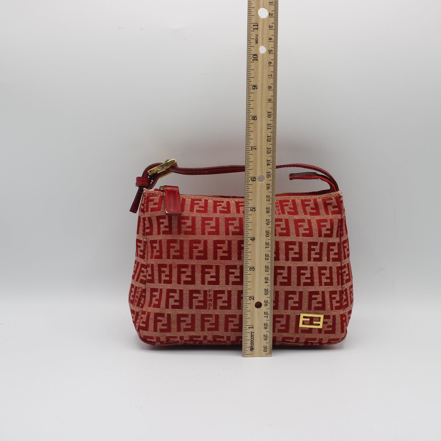 Fendi Red Canvas Zucca Monogram Mini Pouch Handbag