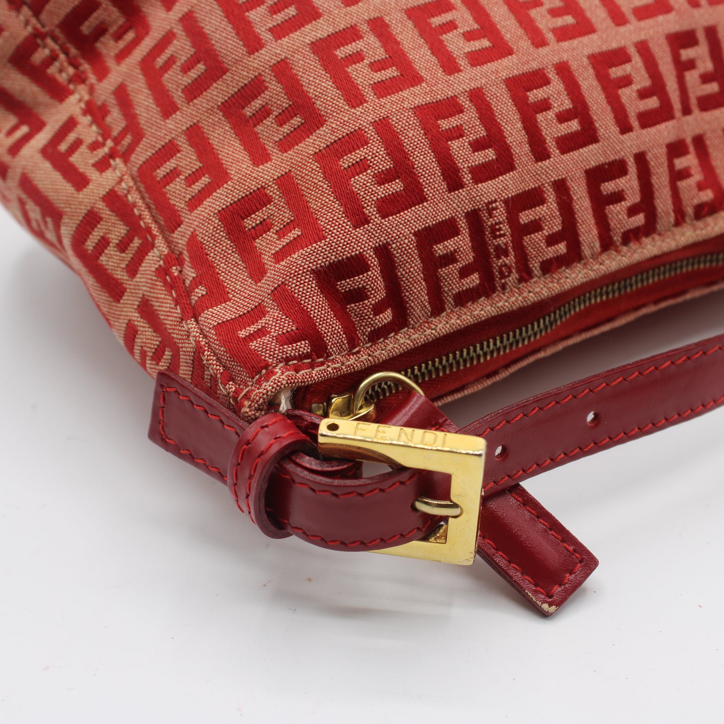 Fendi Red Canvas Zucca Monogram Mini Pouch Handbag