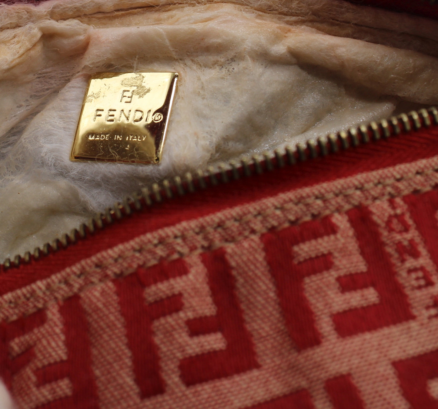 Fendi Red Canvas Zucca Monogram Mini Pouch Handbag