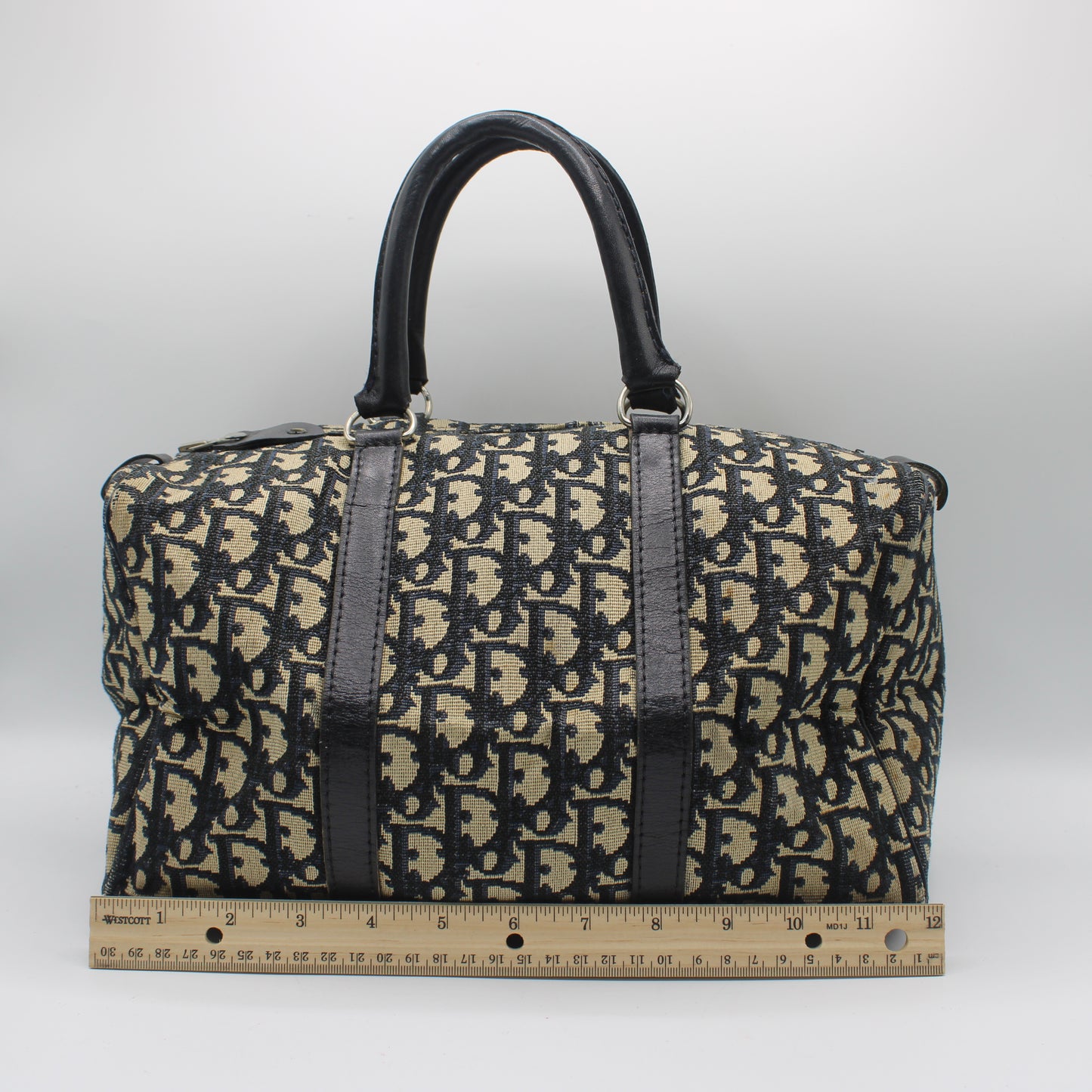 Christian Dior Navy Trotter Canvas Leather Boston Bag