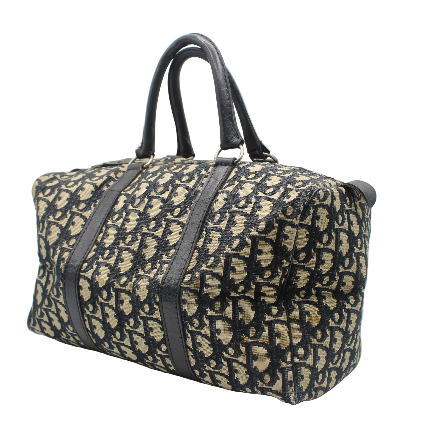 Christian Dior Navy Trotter Canvas Leather Boston Bag