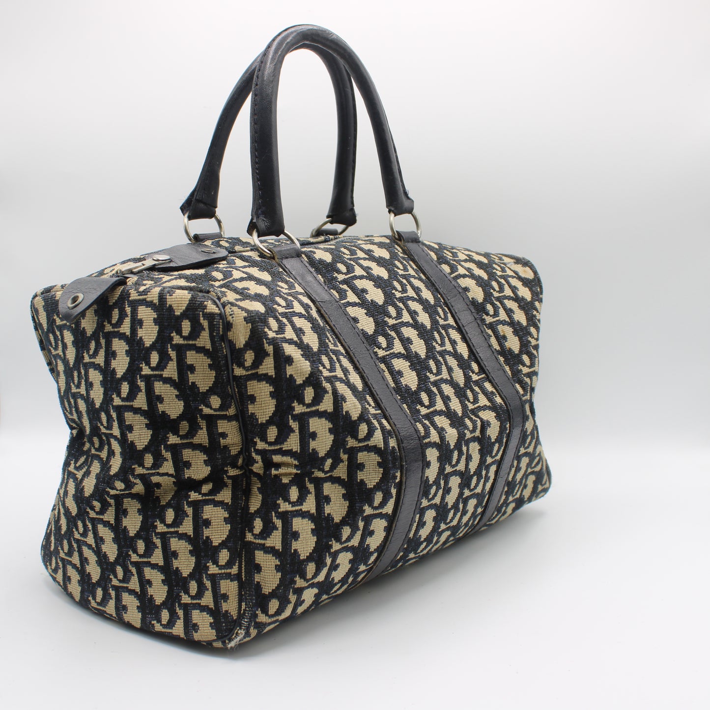 Christian Dior Navy Trotter Canvas Leather Boston Bag