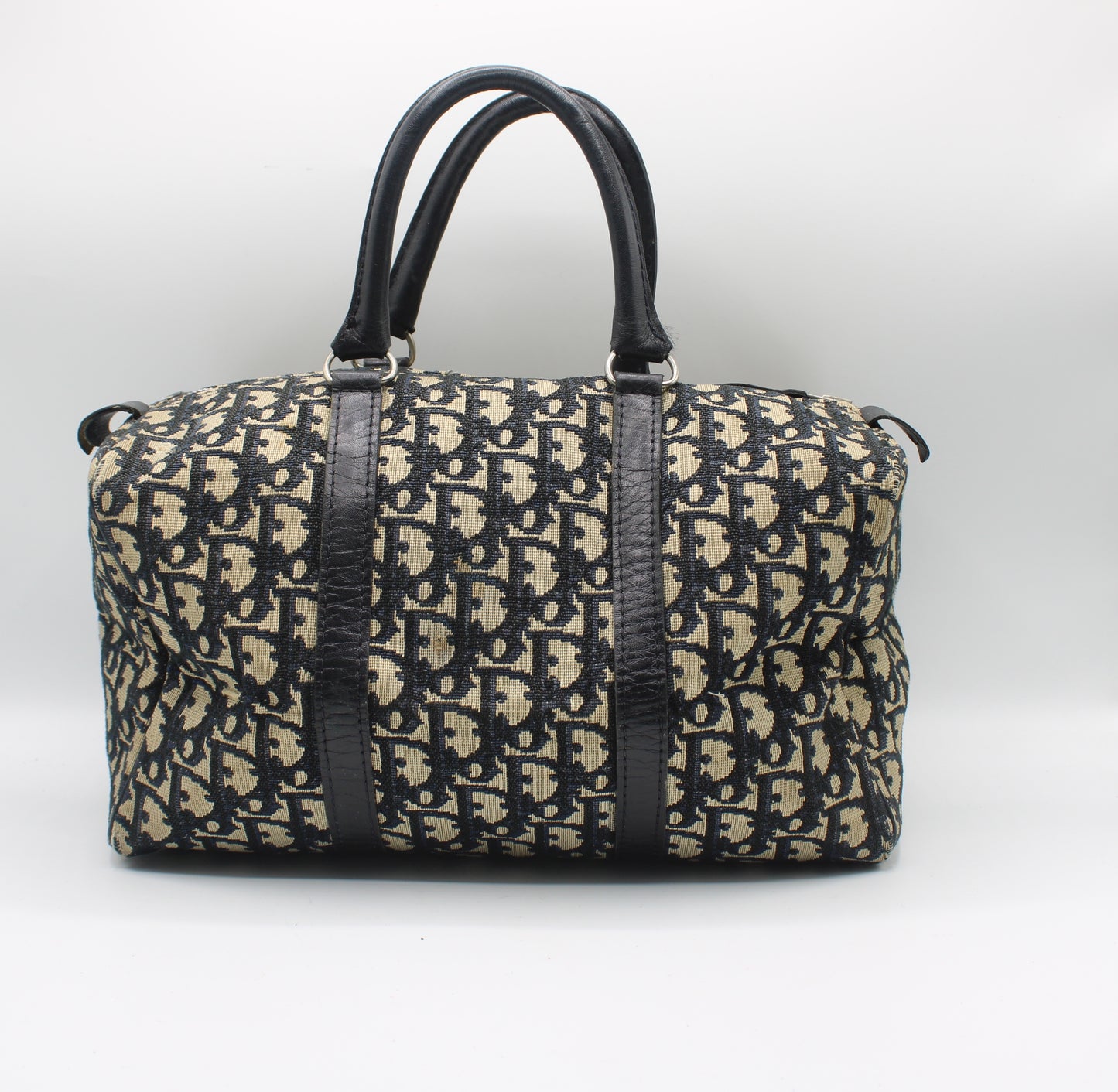 Christian Dior Navy Trotter Canvas Leather Boston Bag