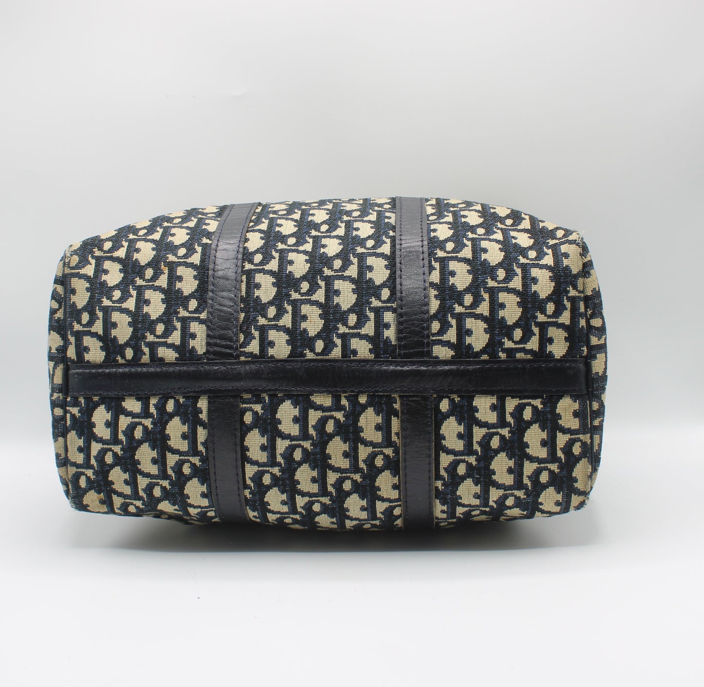 Christian Dior Navy Trotter Canvas Leather Boston Bag