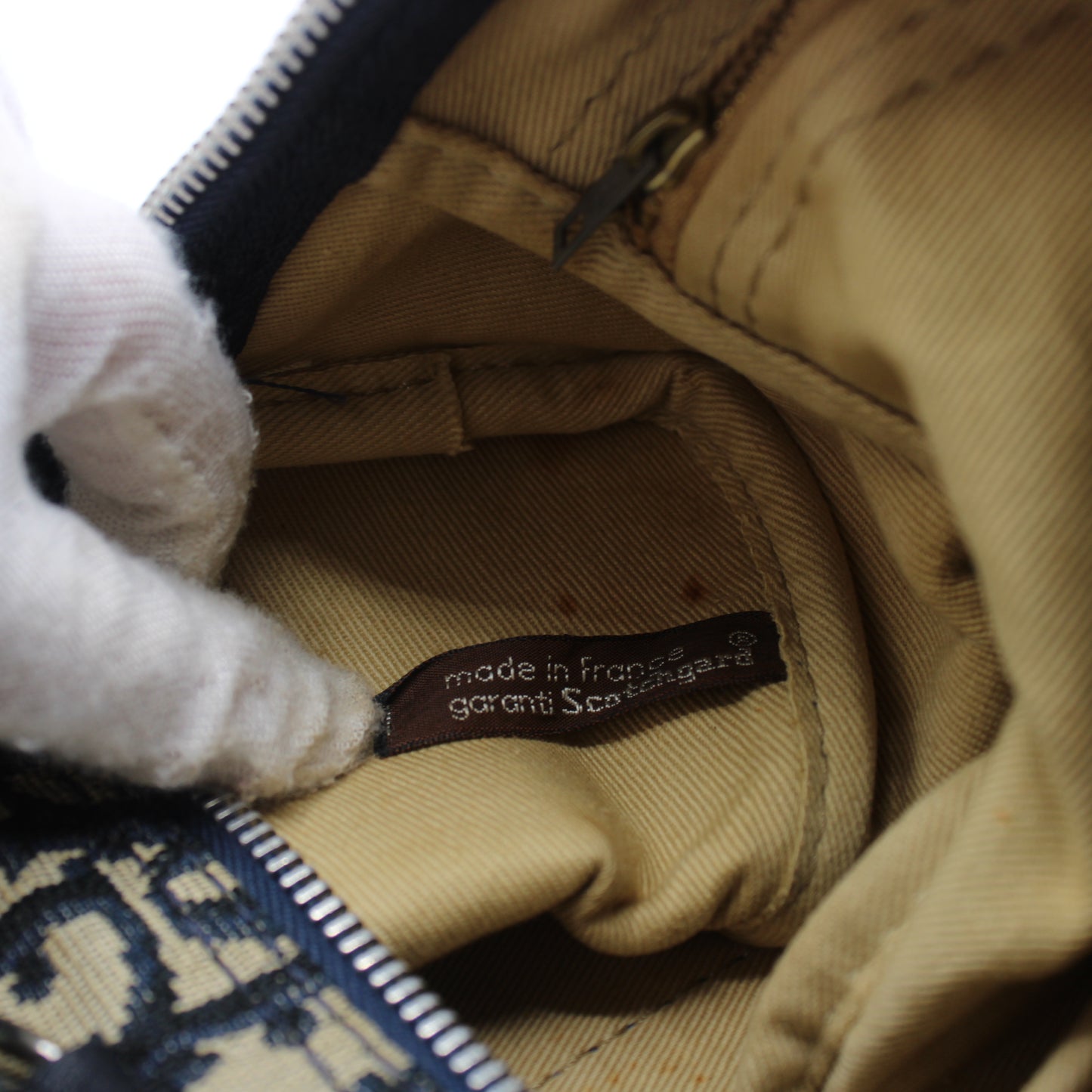 Christian Dior Navy Trotter Canvas Leather Boston Bag
