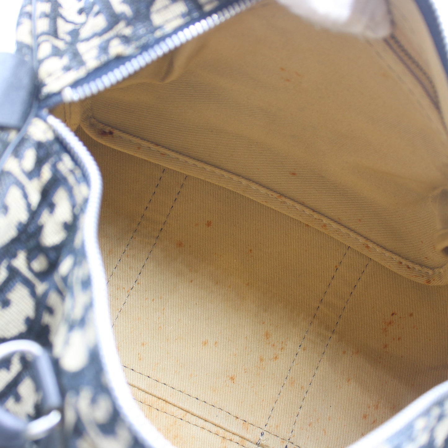 Christian Dior Navy Trotter Canvas Leather Boston Bag