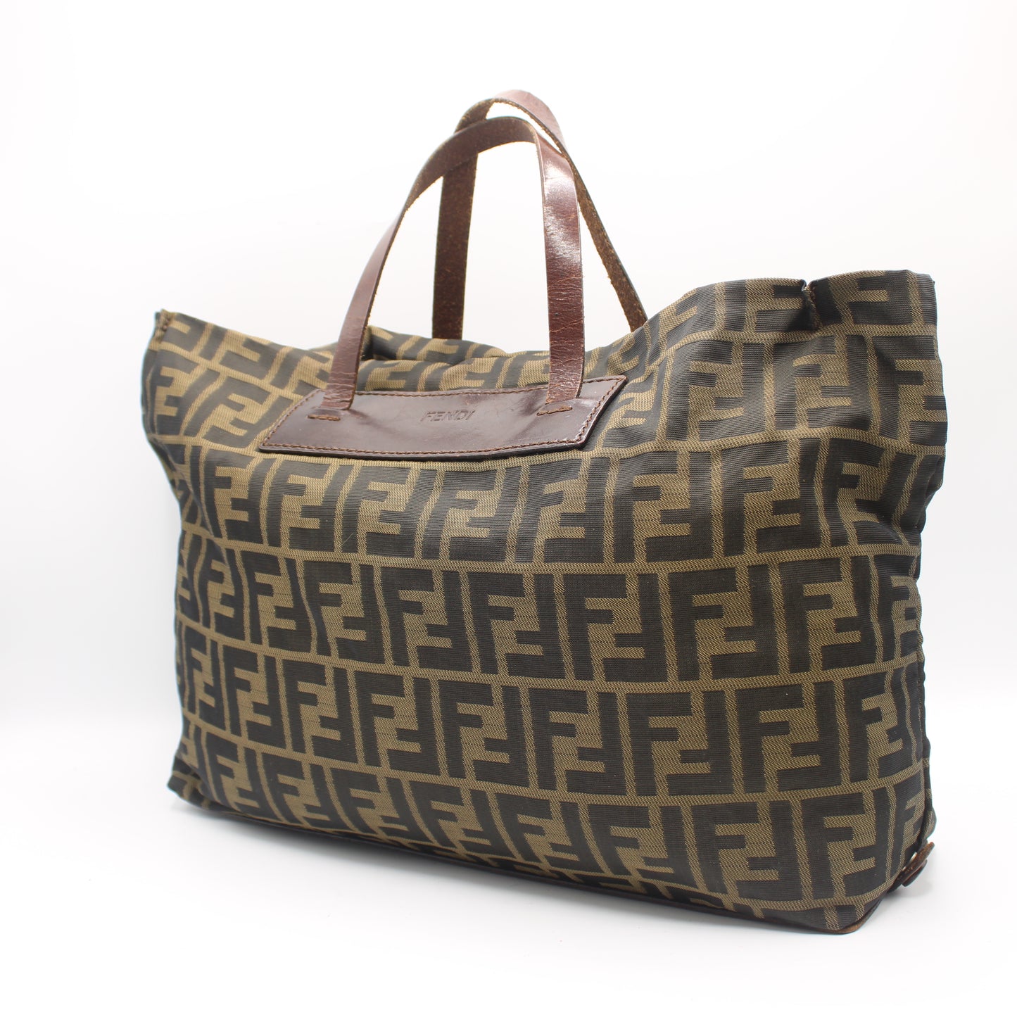 Fendi Brown Zucca Canvas Leather Trim Tote Bag