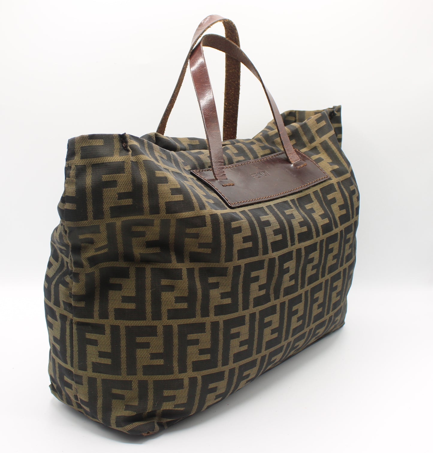 Fendi Brown Zucca Canvas Leather Trim Tote Bag