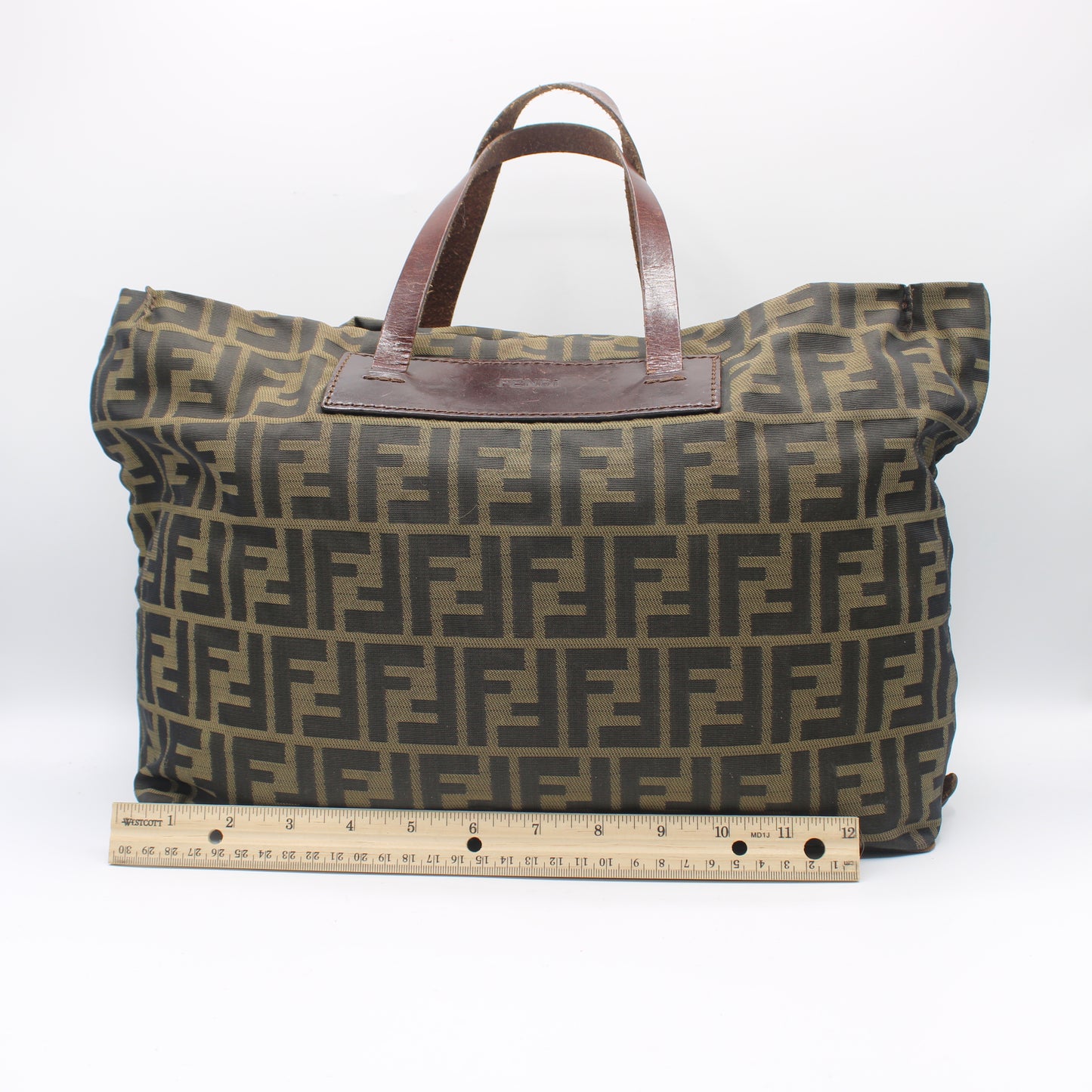 Fendi Brown Zucca Canvas Leather Trim Tote Bag