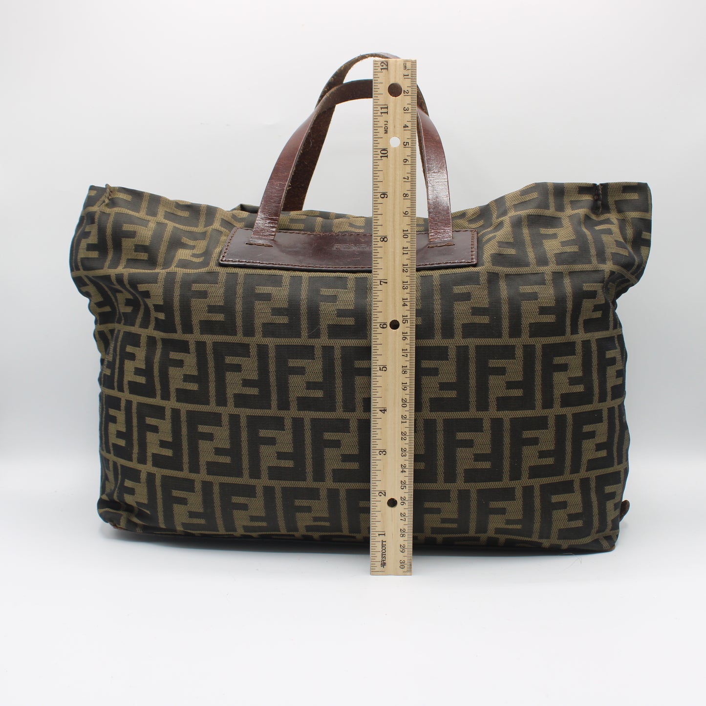 Fendi Brown Zucca Canvas Leather Trim Tote Bag