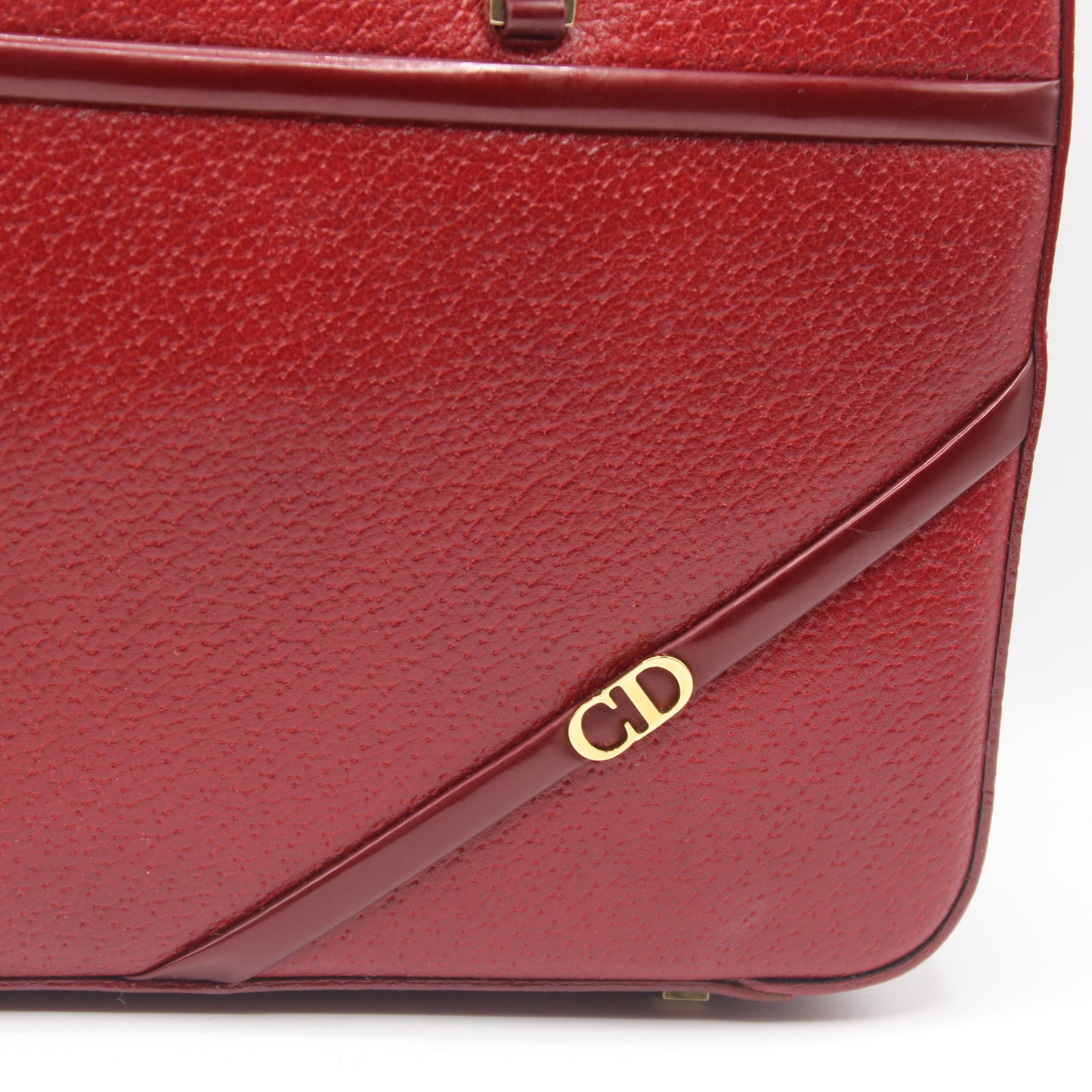 Christian Dior Red Leather Structured Hand Bag Gold Logo