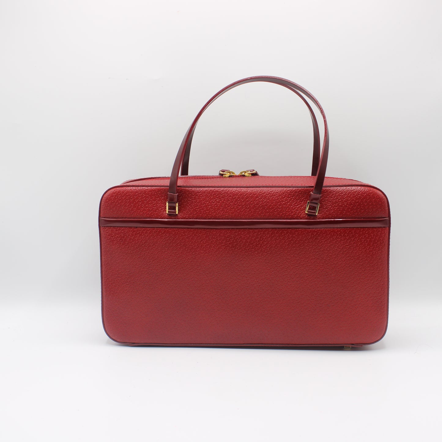 Christian Dior Red Leather Structured Hand Bag Gold Logo