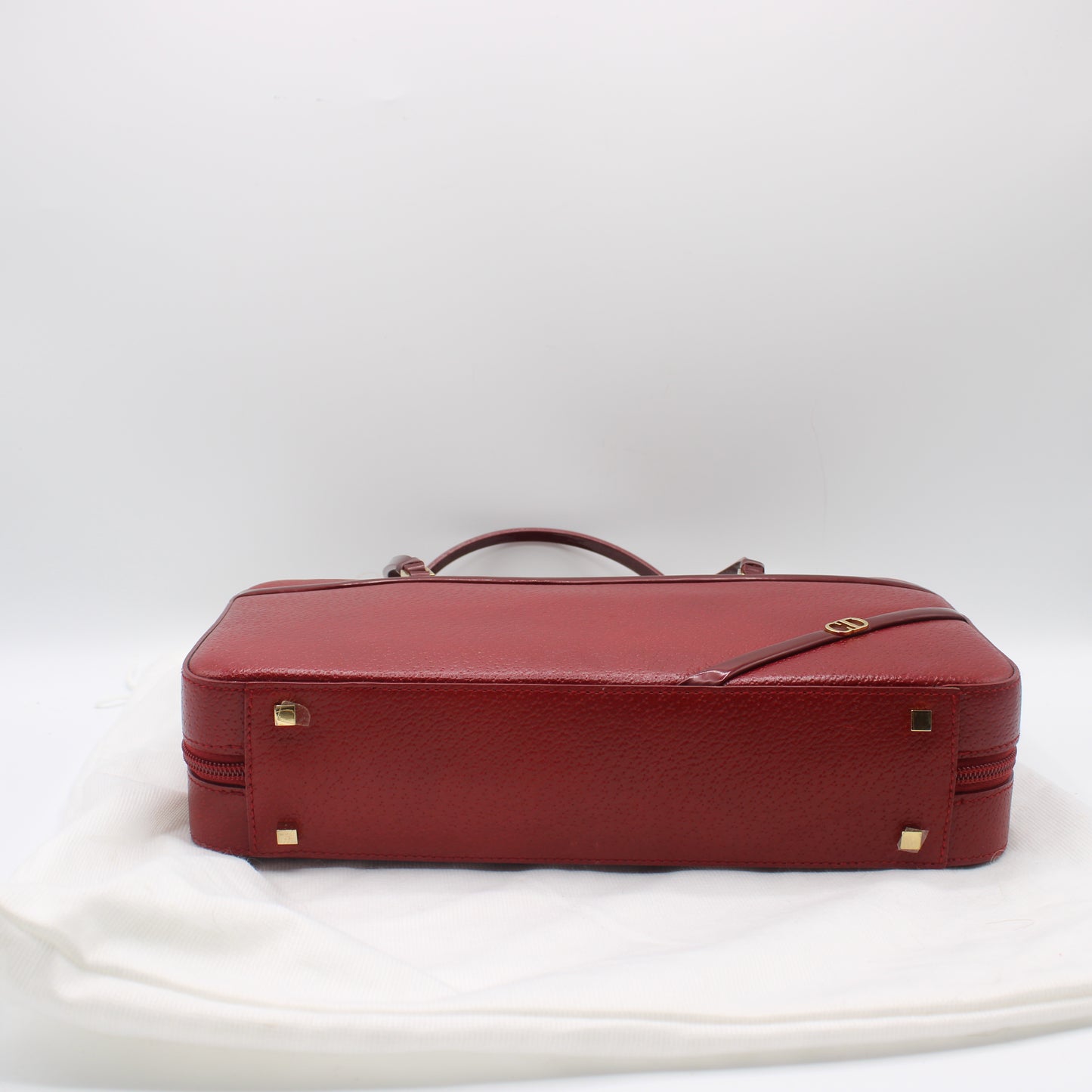 Christian Dior Red Leather Structured Hand Bag Gold Logo