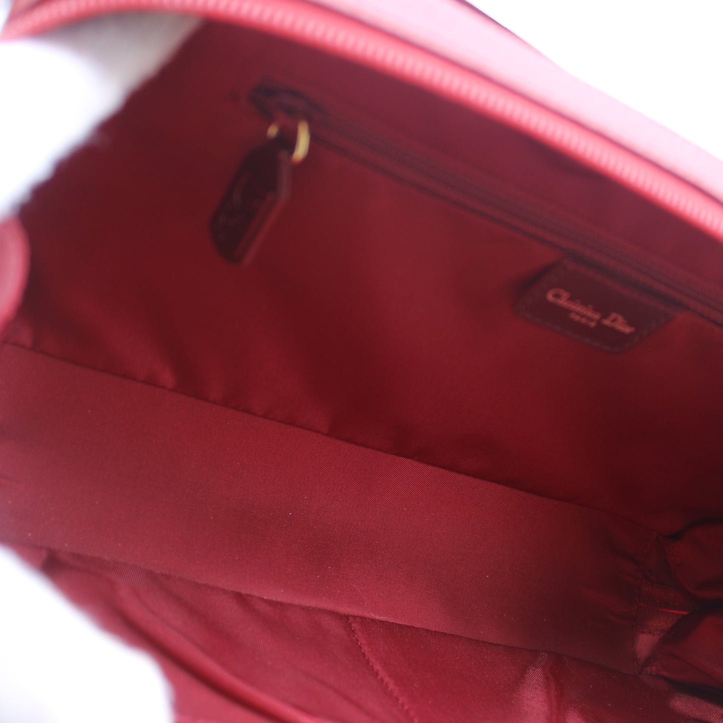 Christian Dior Red Leather Structured Hand Bag Gold Logo