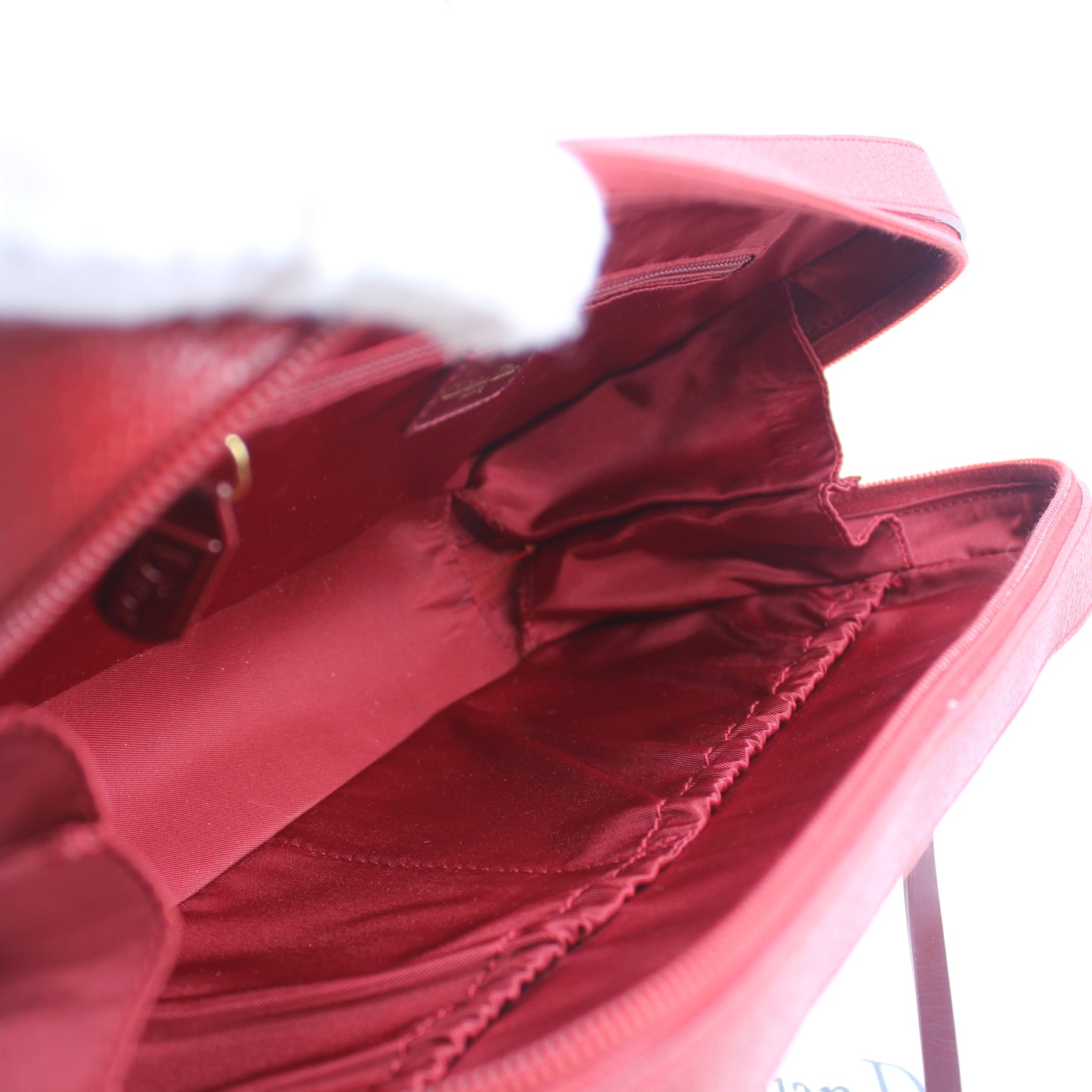 Christian Dior Red Leather Structured Hand Bag Gold Logo