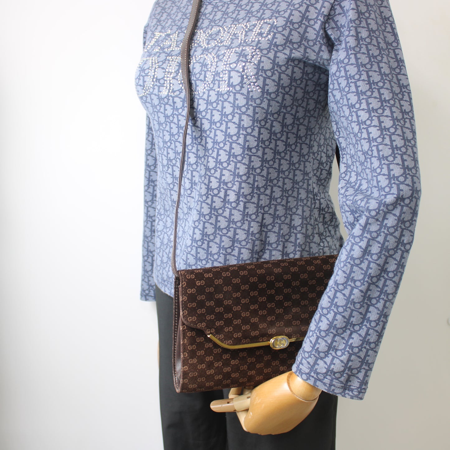 Gucci Brown Suede Micro GG Monogram Leather Flap Crossbody Bag