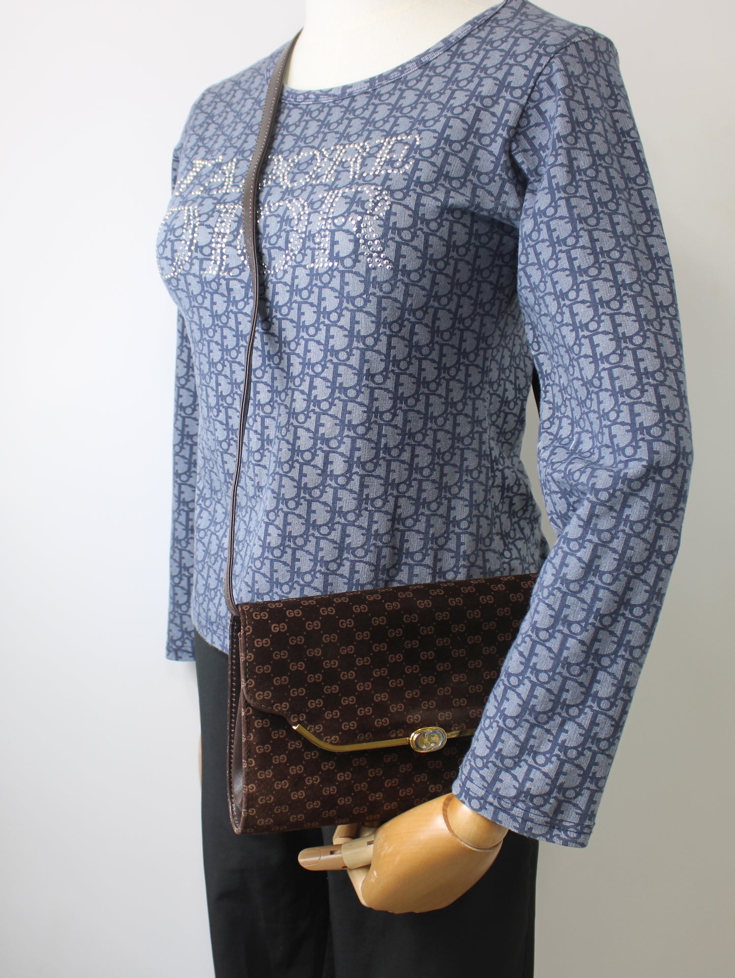 Gucci Brown Suede Micro GG Monogram Leather Flap Crossbody Bag