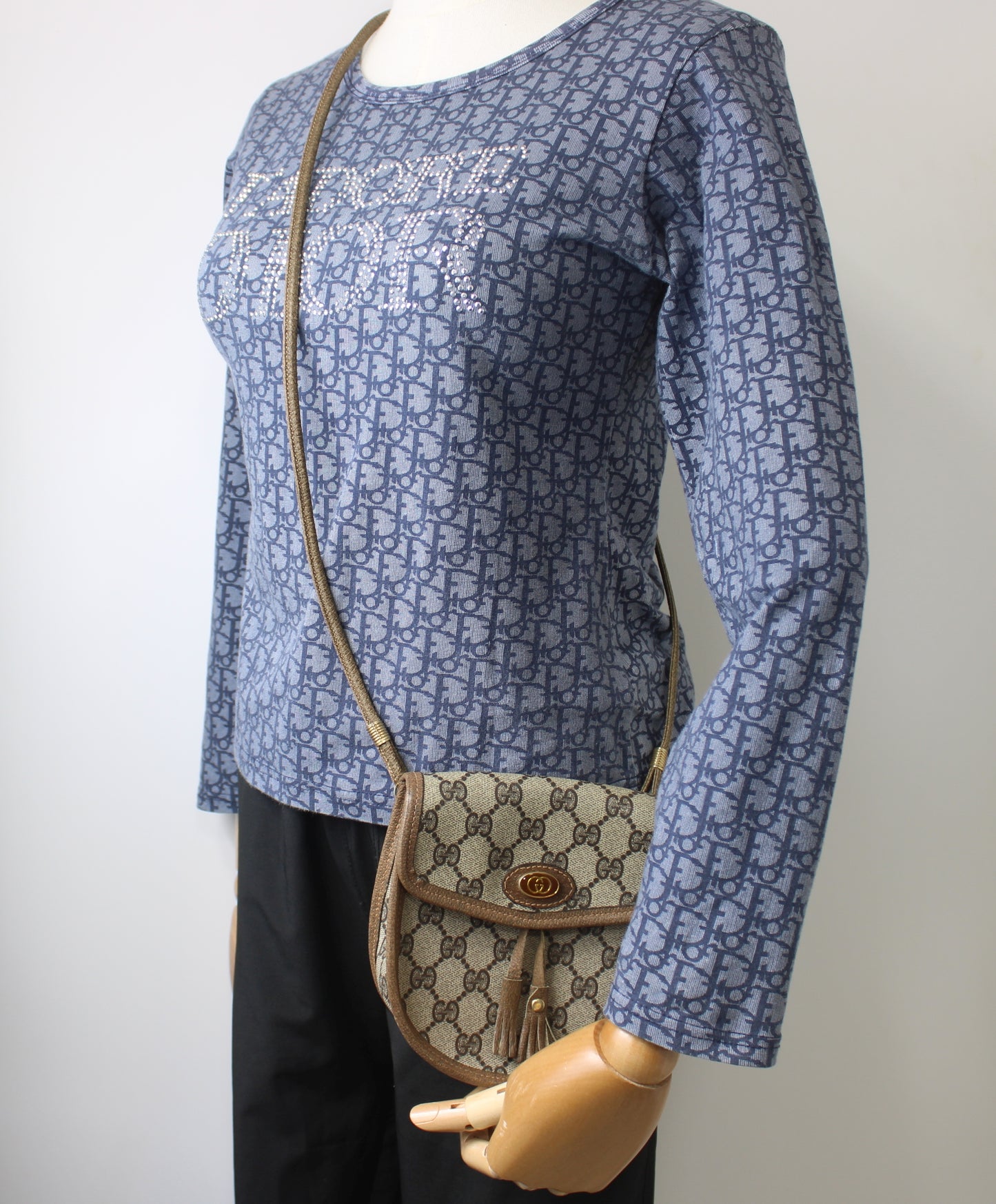 Gucci Beige Brown Monogram Mini Crossbody Bag With Tassel