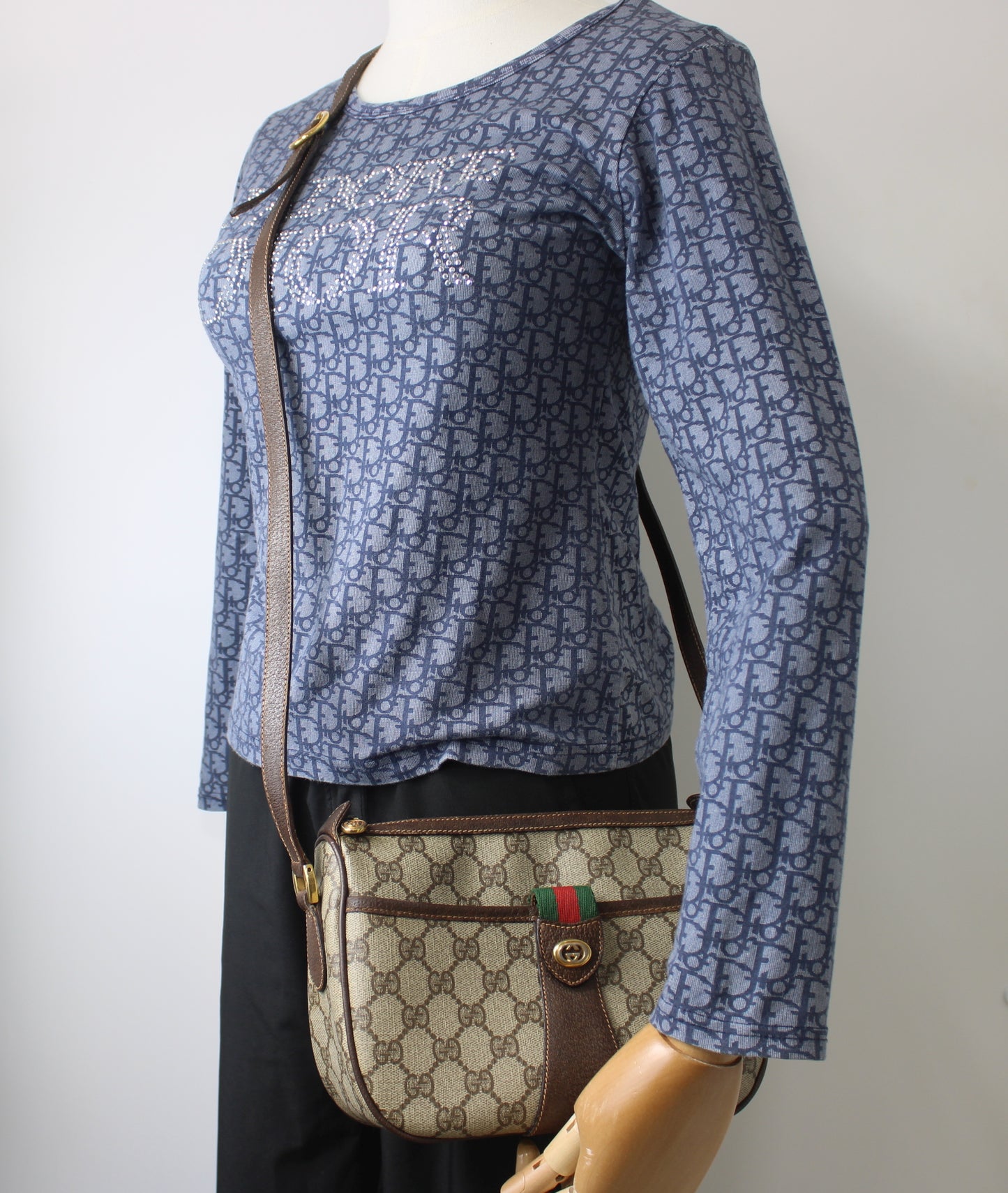 Gucci Brown GG Supreme Canvas Leather Trim Crossbody Bag
