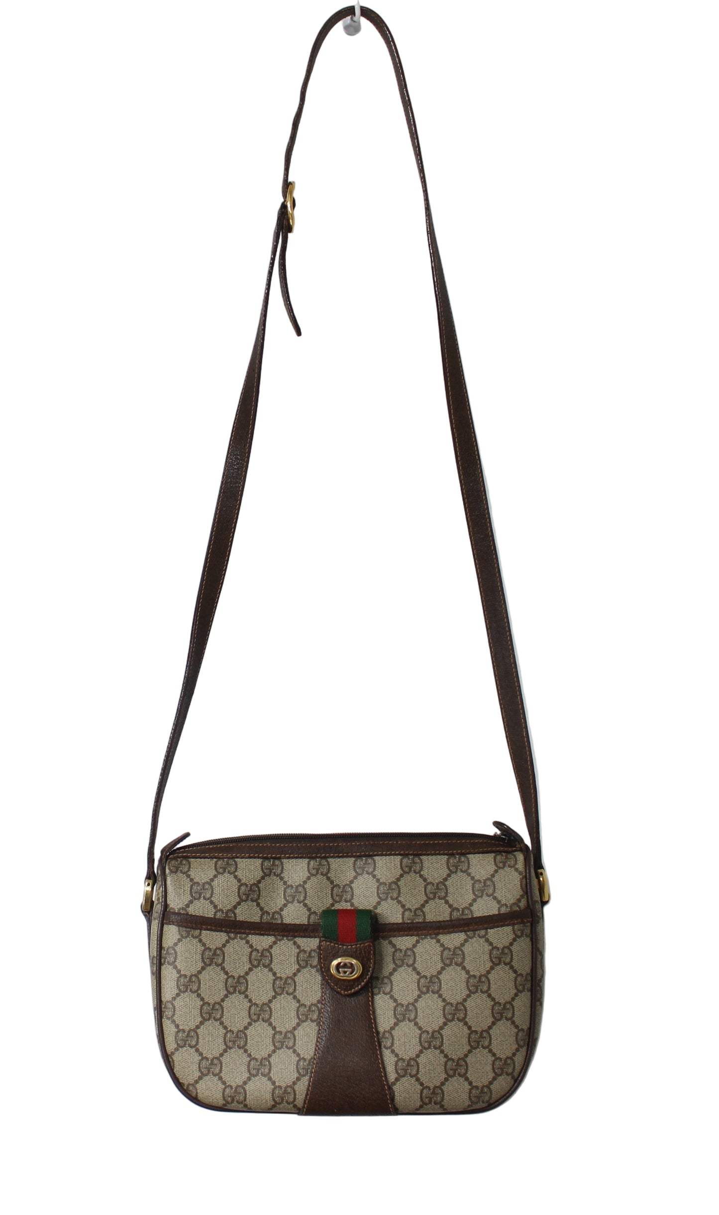 Gucci Brown GG Supreme Canvas Leather Trim Crossbody Bag
