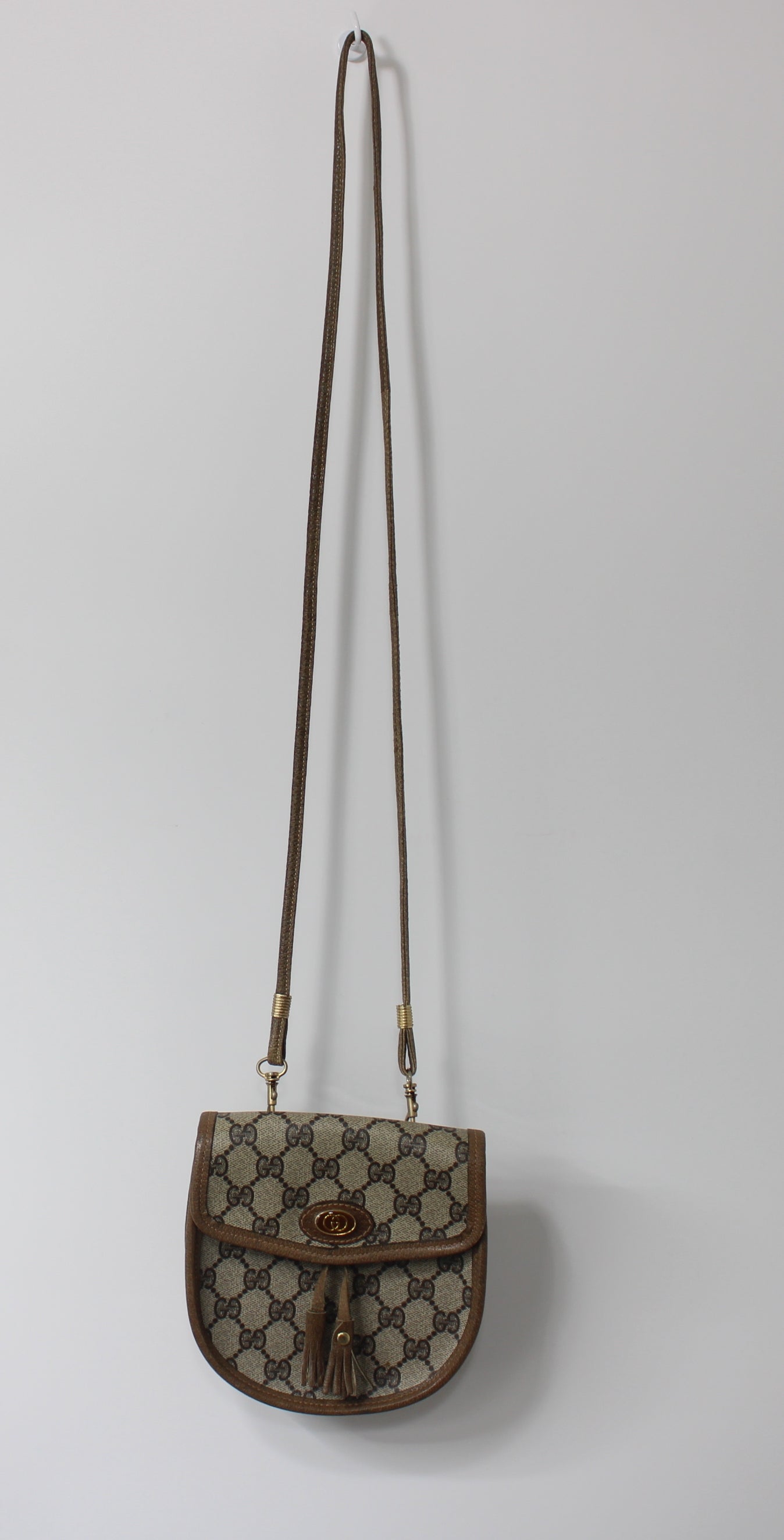 Gucci Beige Brown Monogram Mini Crossbody Bag With Tassel
