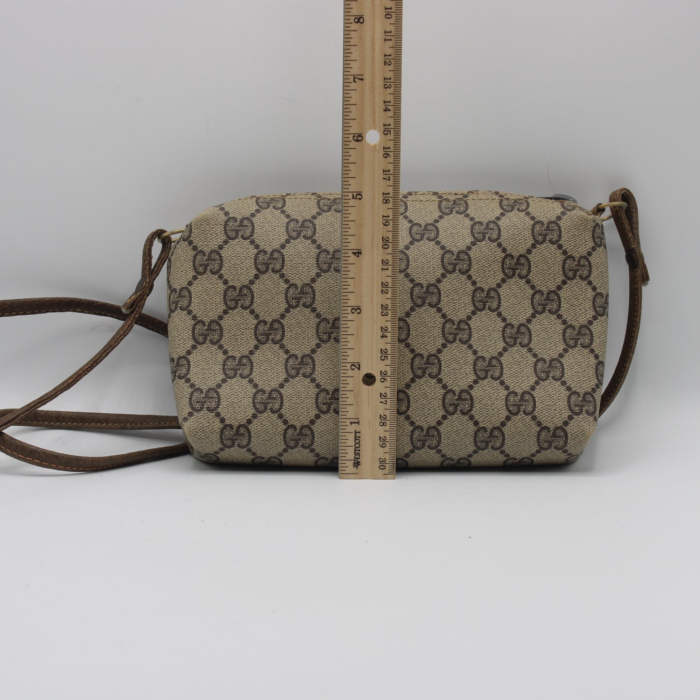 Gucci Beige Brown GG Supreme Canvas Leather Crossbody Bag
