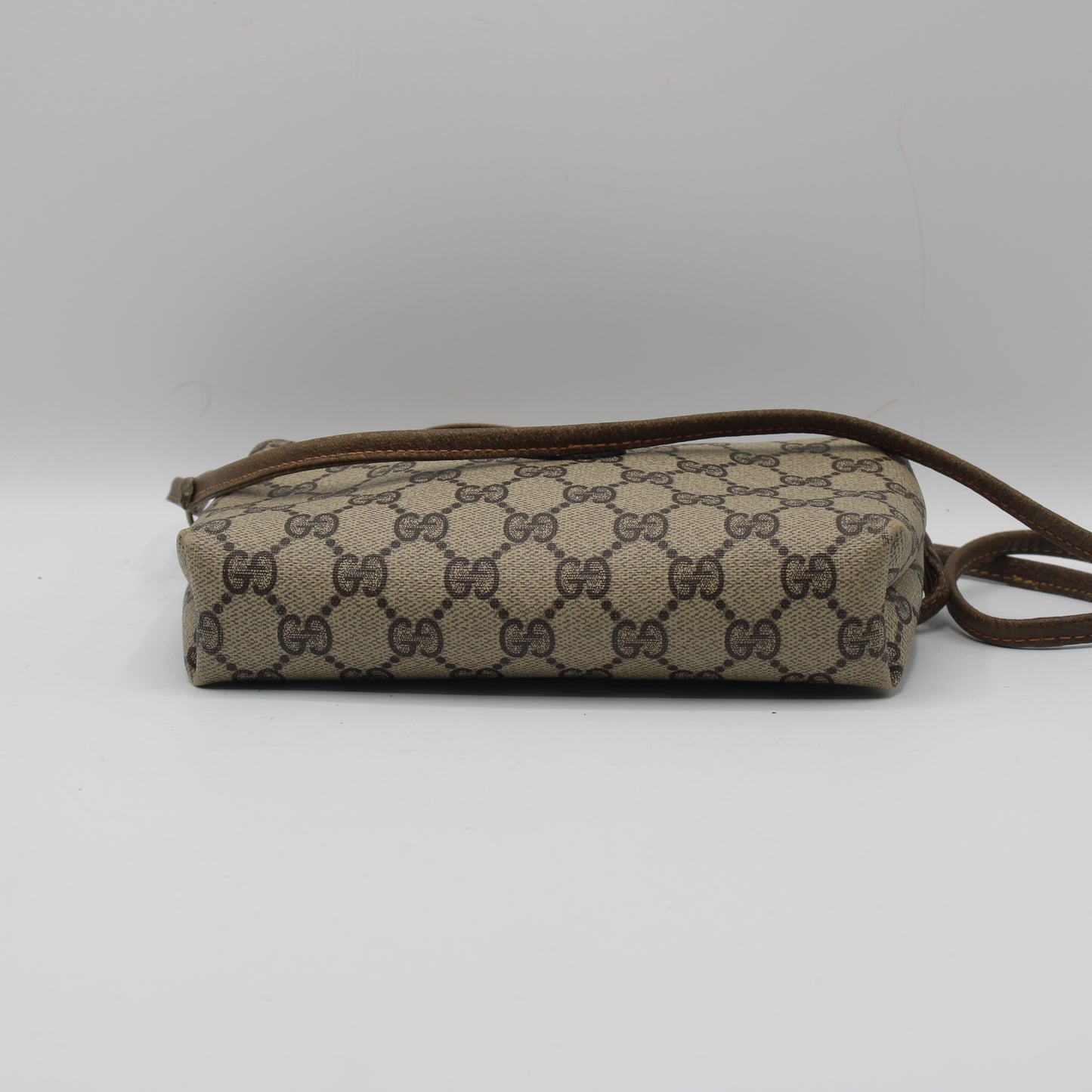Gucci Beige Brown GG Supreme Canvas Leather Crossbody Bag
