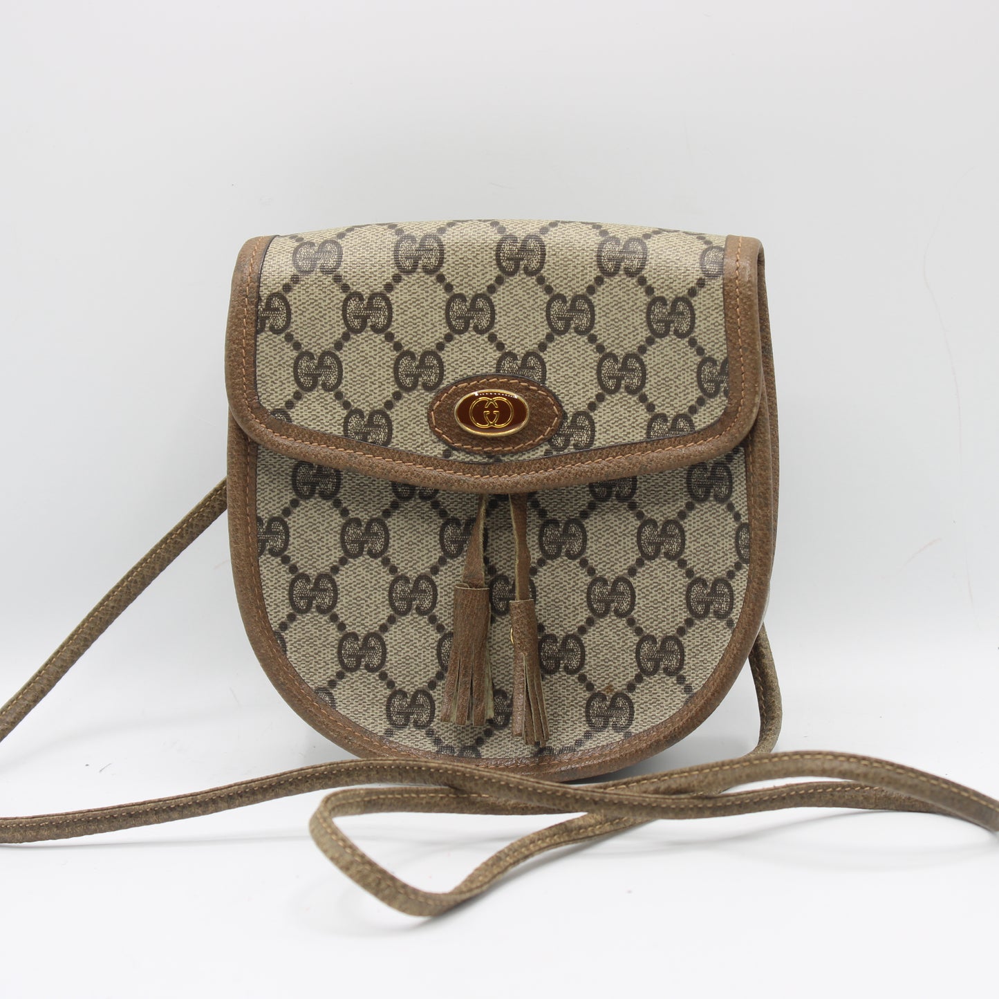 Gucci Beige Brown Monogram Mini Crossbody Bag With Tassel